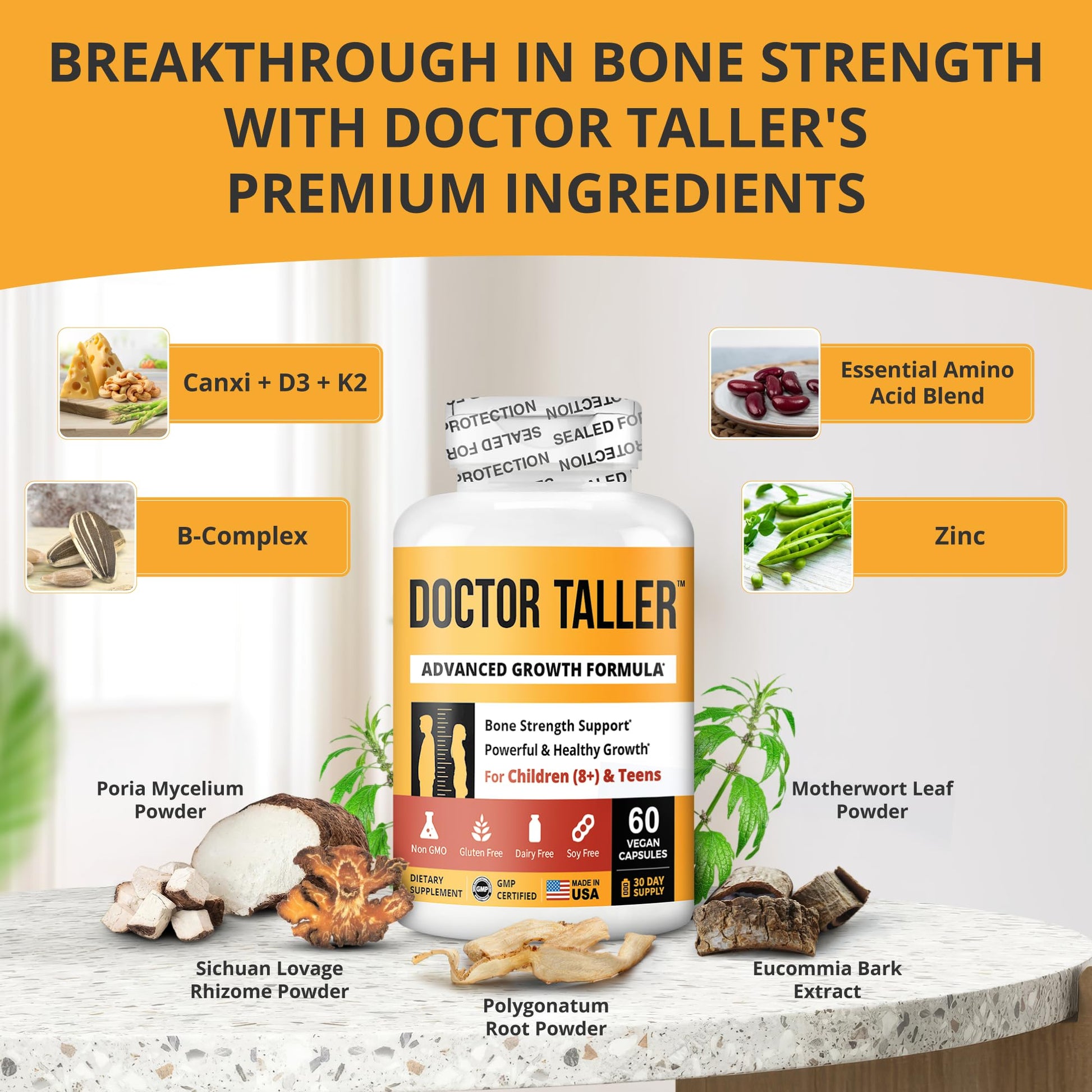 NuBest Doctor Taller - Bone Strength Supports, Enhance Immune System - Keto with Calcium, Vitamin D3, Vitamin K2, Amino Acids & Herbs for Children (8+) - 60 Vegan Capsules | 1 Month Supply NuBest Au supplements