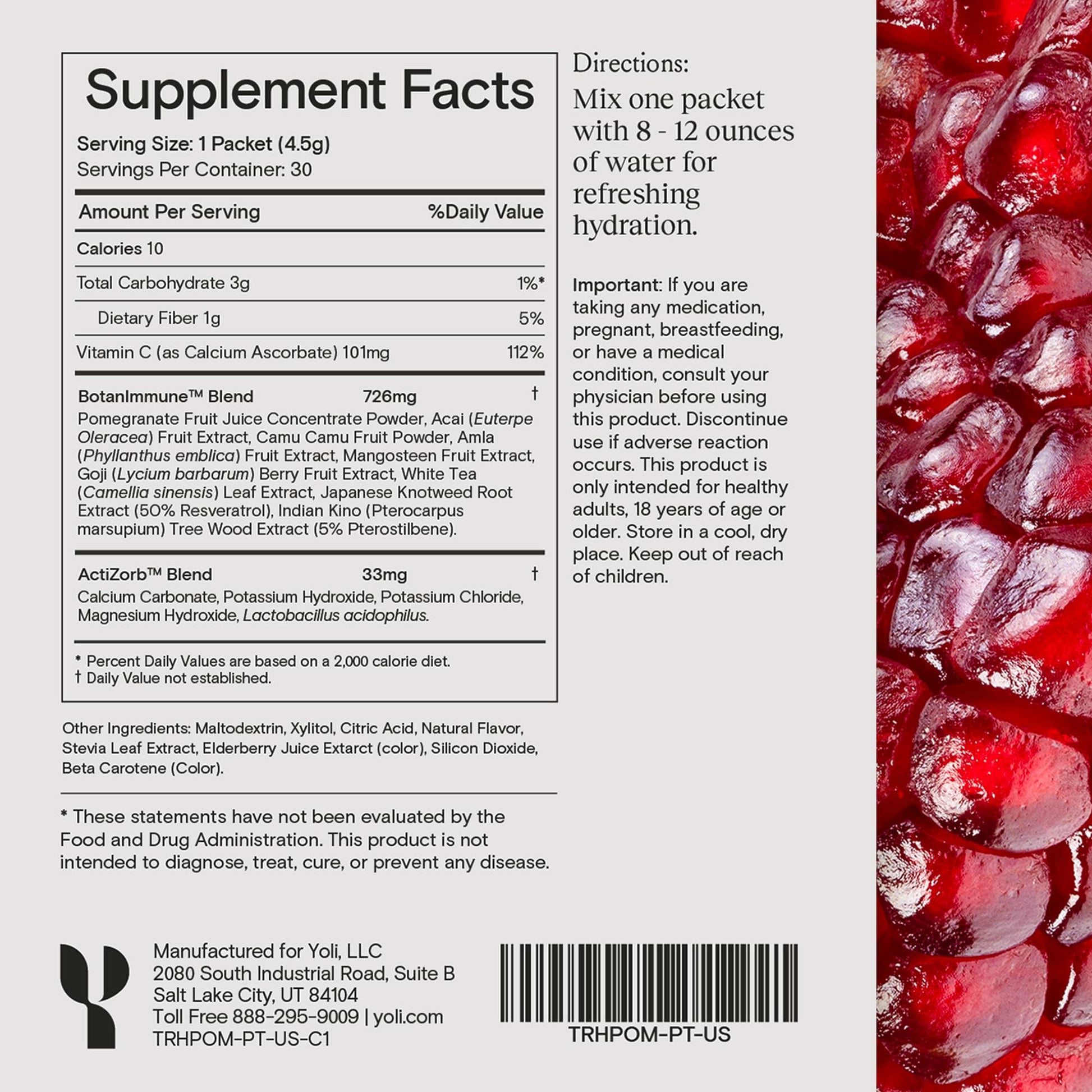 Yoli® Truth Antioxidant and Immune Support Supplement with Vitamin C, Botanicals, Superfruits, and Minerals - Pomegranate, 30 Packets Yoli Au supplements
