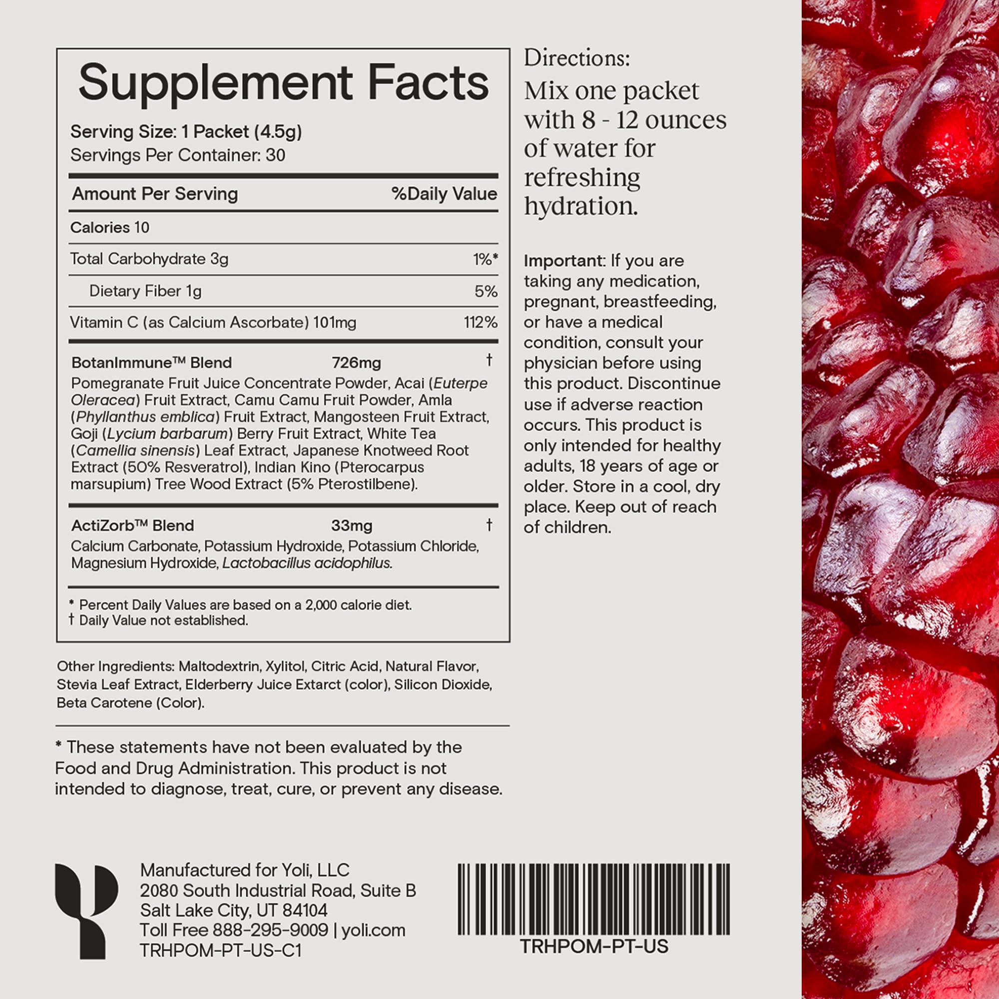 Yoli® Truth Antioxidant and Immune Support Supplement with Vitamin C, Botanicals, Superfruits, and Minerals - Pomegranate, 30 Packets Yoli Au supplements