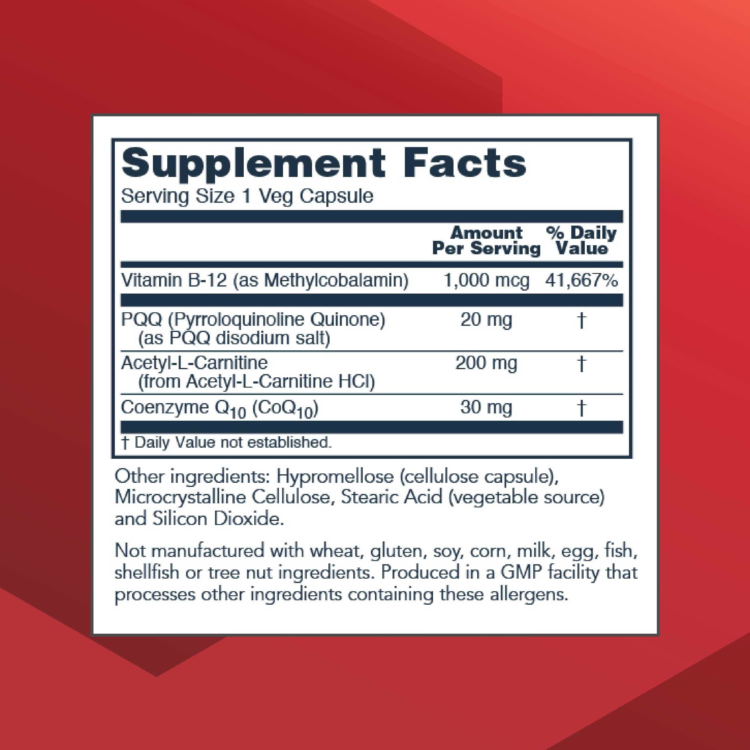 PROTOCOL FOR LIFE BALANCE PQQ Complex - Mitochondrial Health - with CoQ10 & L Carnitine - B Vitamin - Supplement for Energy - 30 Veg Caps PROTOCOL FOR LIFE BALANCE Au supplements