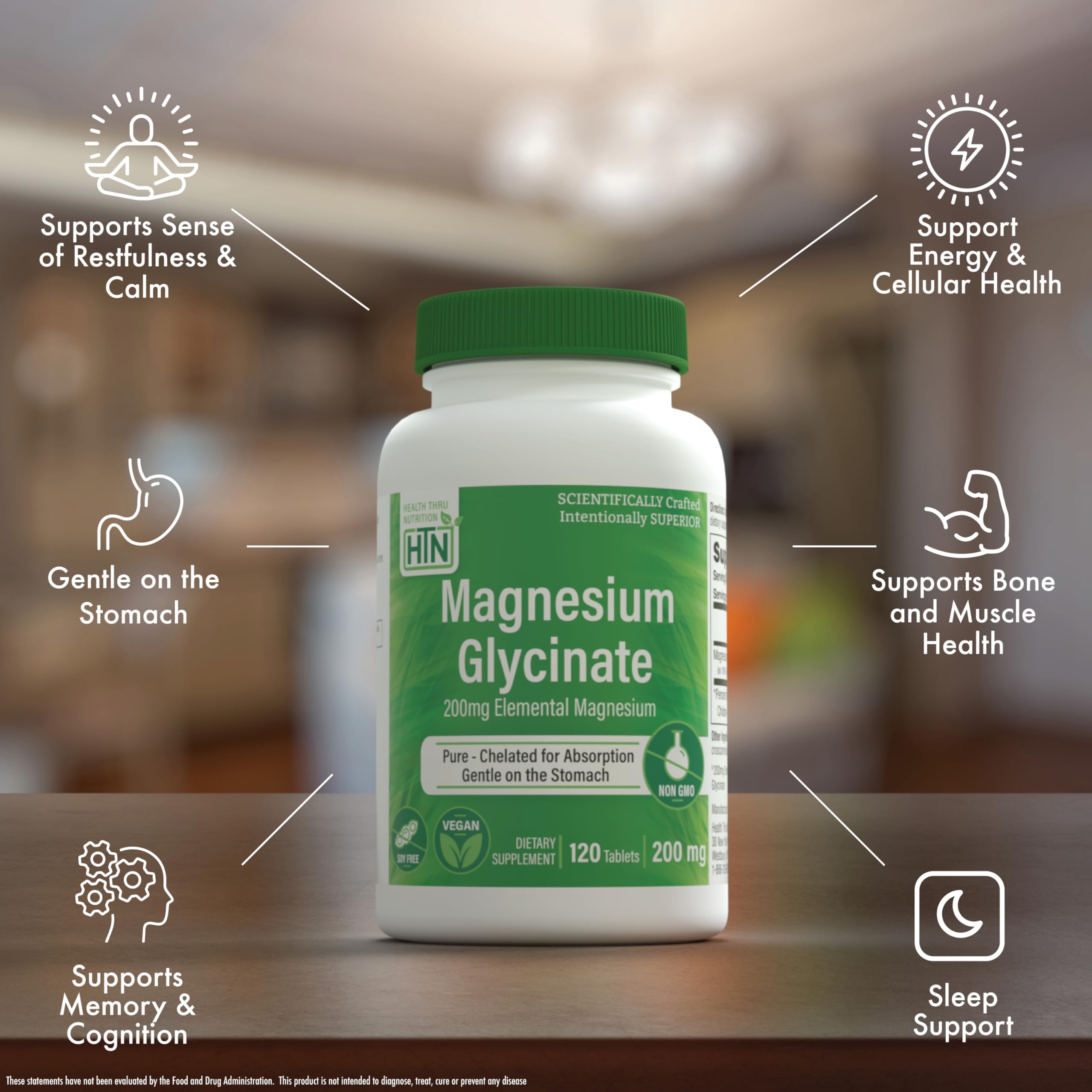 Magnesium Glycinate - Muscle, Nerves, Relaxation & Sleep Supplement | 200mg Elemental Magnesium Fully Reacted Chelated | Gentle on the Stomach | Non-GMO 120 Tablets | by Health Thru Nutrition Health Thru Nutrition Au supplements