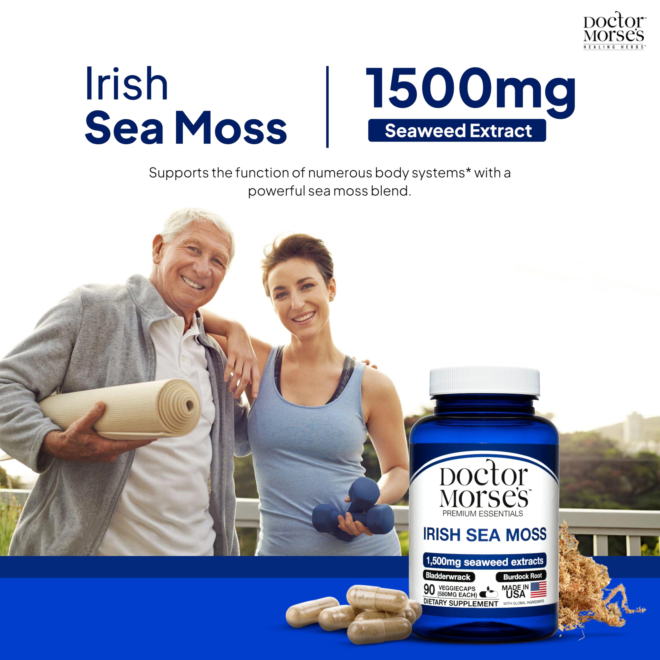 Irish Sea Moss Advanced Supplement Capsules 1500mg, Ultra Potent Seamoss Advanced with Bladderwrack & Burdock Root, Made in FDA-Registered, NSF-Certified Facility, Overall Health Support, 90 Capsules Doctor Morse's Au supplements