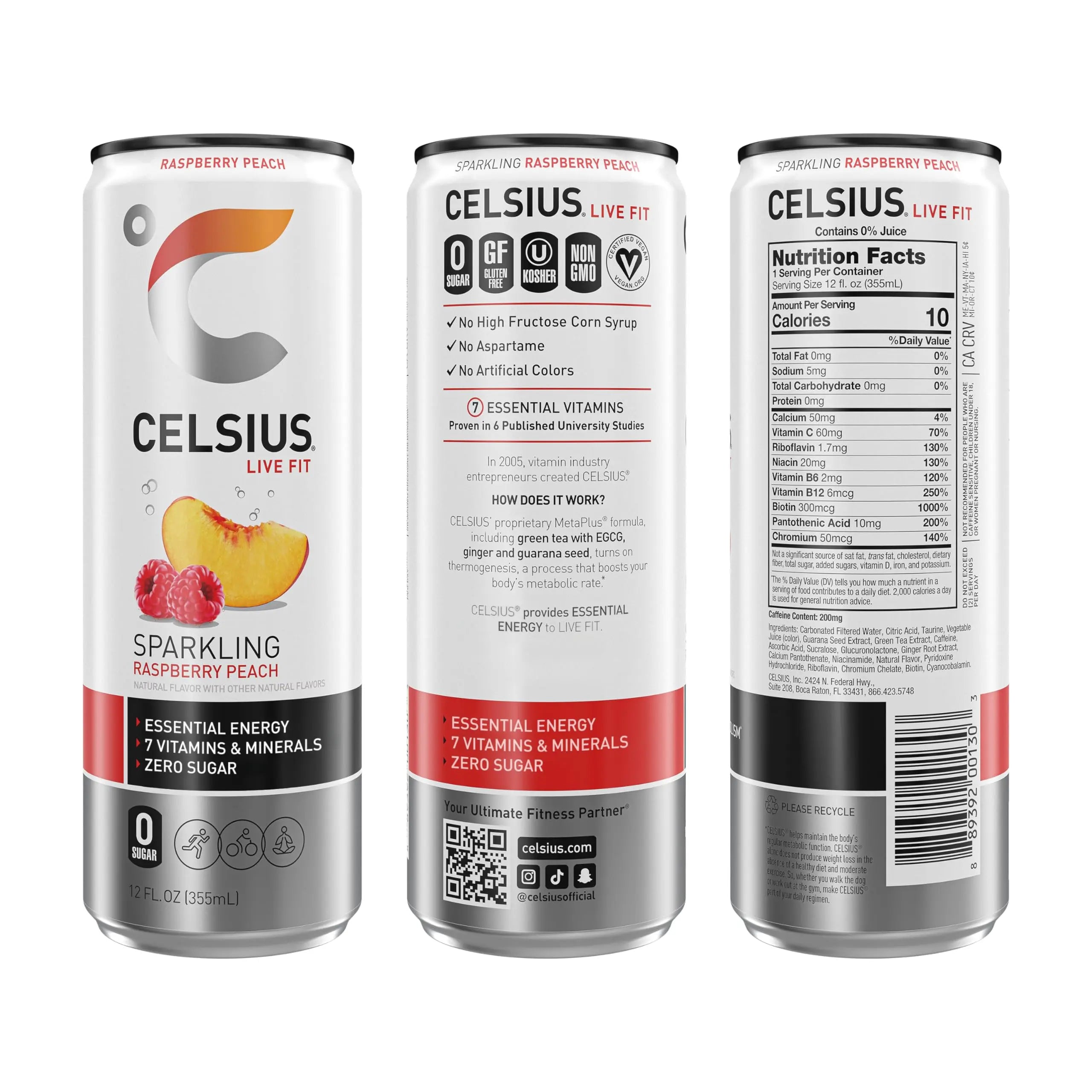 CELSIUS Sparkling Raspberry Peach, Functional Essential Energy Drink 12 Fl Oz (Pack of 12) CELSIUS Au supplements