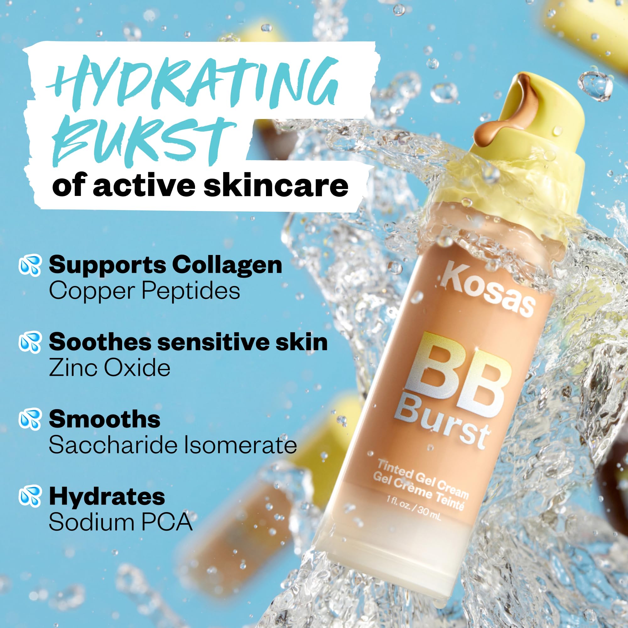 Kosas BB Burst Tinted Face Gel Cream - Supports Healthy Collagen, Smoothes Skin, Hydrates & Moisturizes - Lightweight Buildable Coverage - Light Medium Neutral 21, (1 Oz/30 ML) Kosas Au supplements