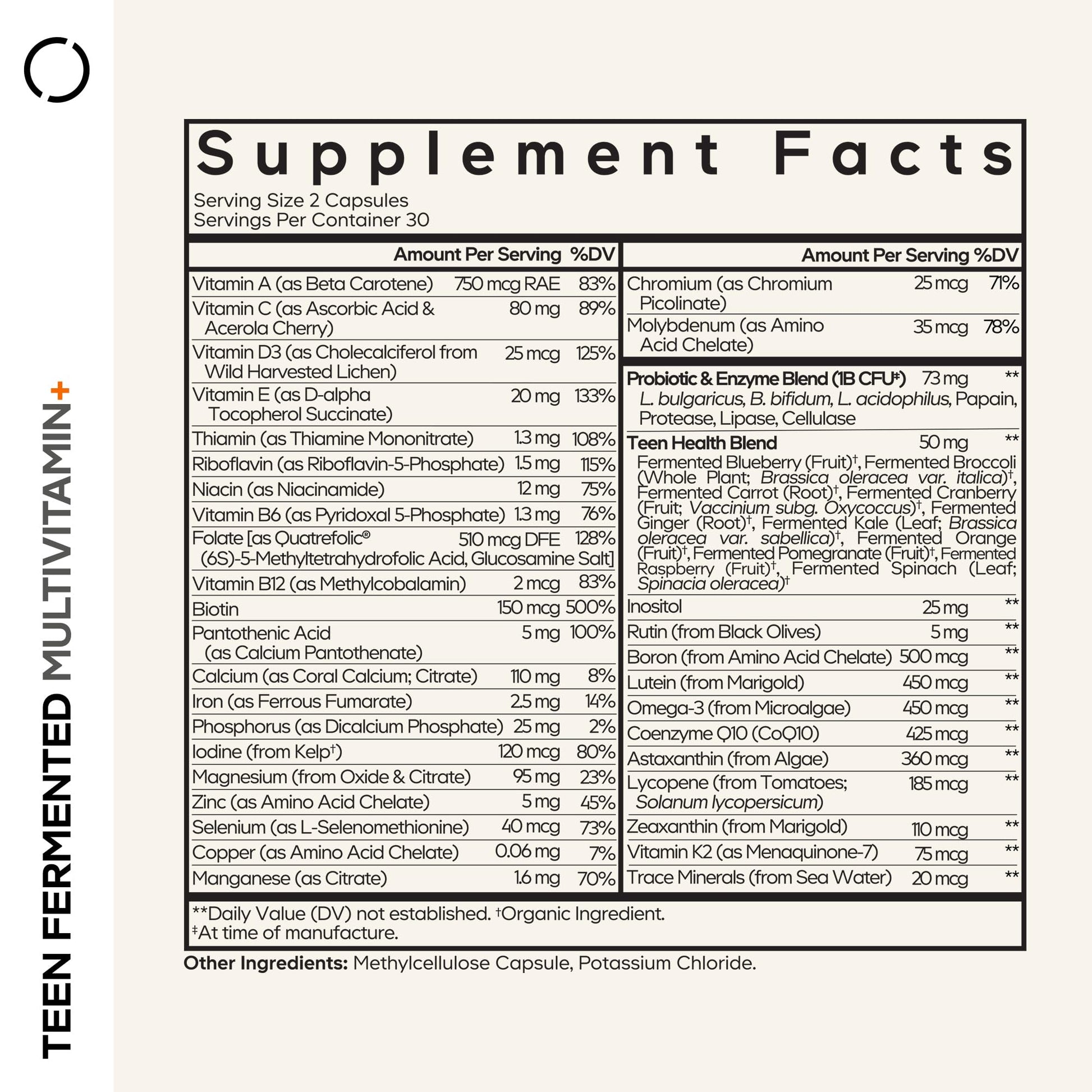Codeage Teen Multivitamin Supplement – Daily Vitamins and Minerals for Teen Boys and Girls – Organic Whole Food Formula with Omega-3 and Vitamins A to K - 60 Capsules Codeage Au supplements