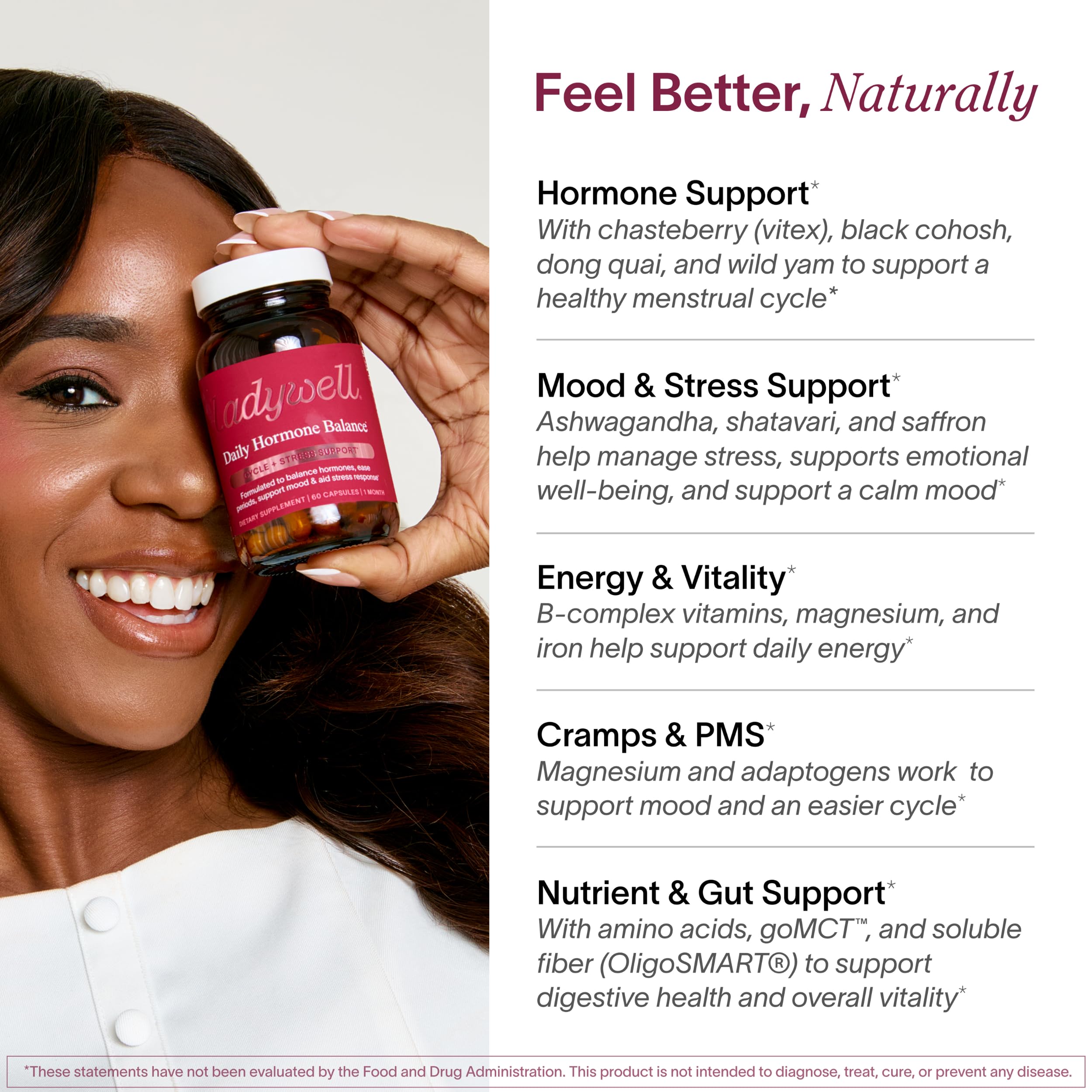 Ladywell Daily Hormone Balance Capsules | Natural Cycle Support for Women | Supports Mood, Bloating, Cramps, Skin Health & Cravings | with Chasteberry, B Vitamins, Ashwagandha, Saffron & More | 60 Ct Ladywell Au supplements