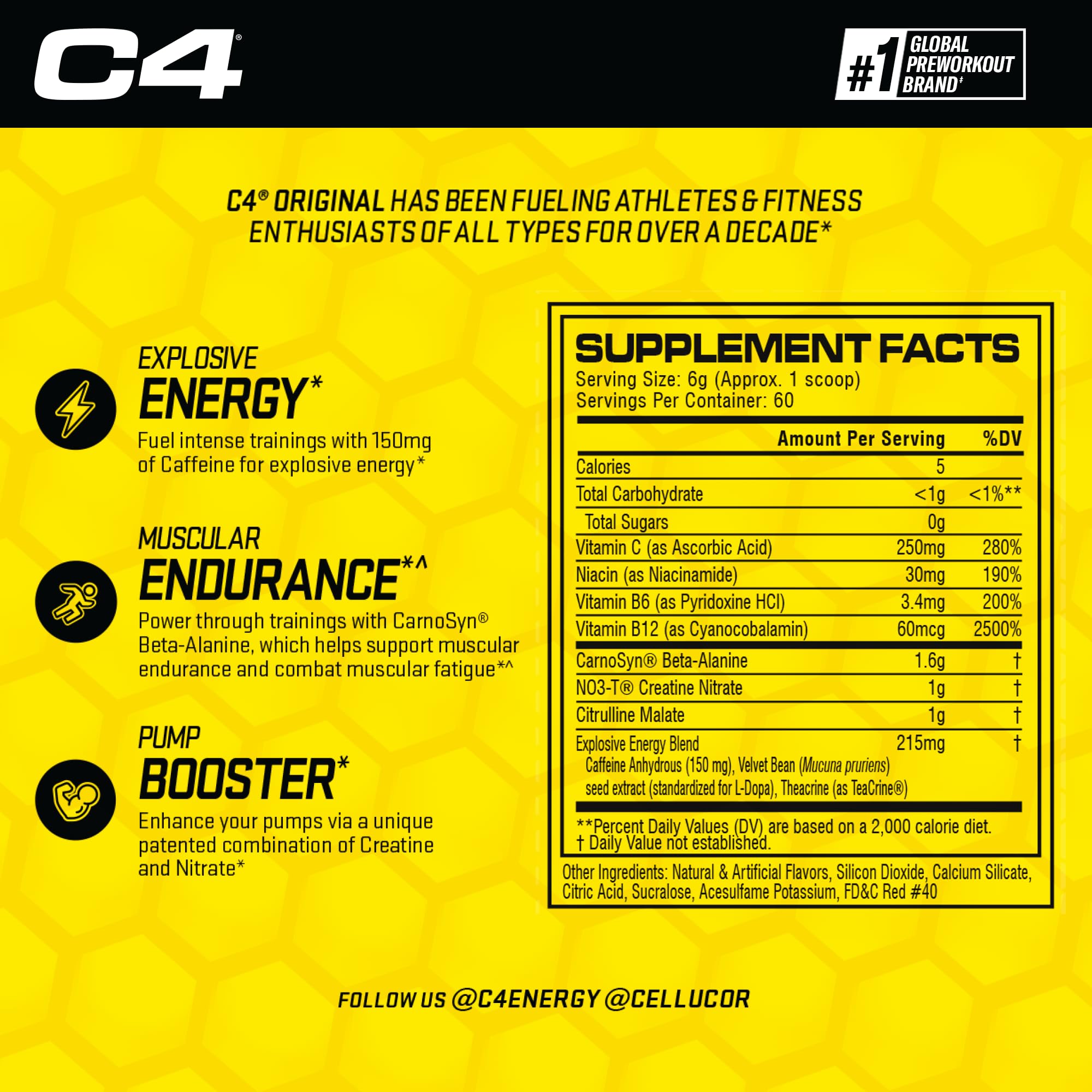 C4 Original Pre Workout Powder Fruit Punch - Vitamin C for Immune Support - Sugar Free Cellucor Au supplements