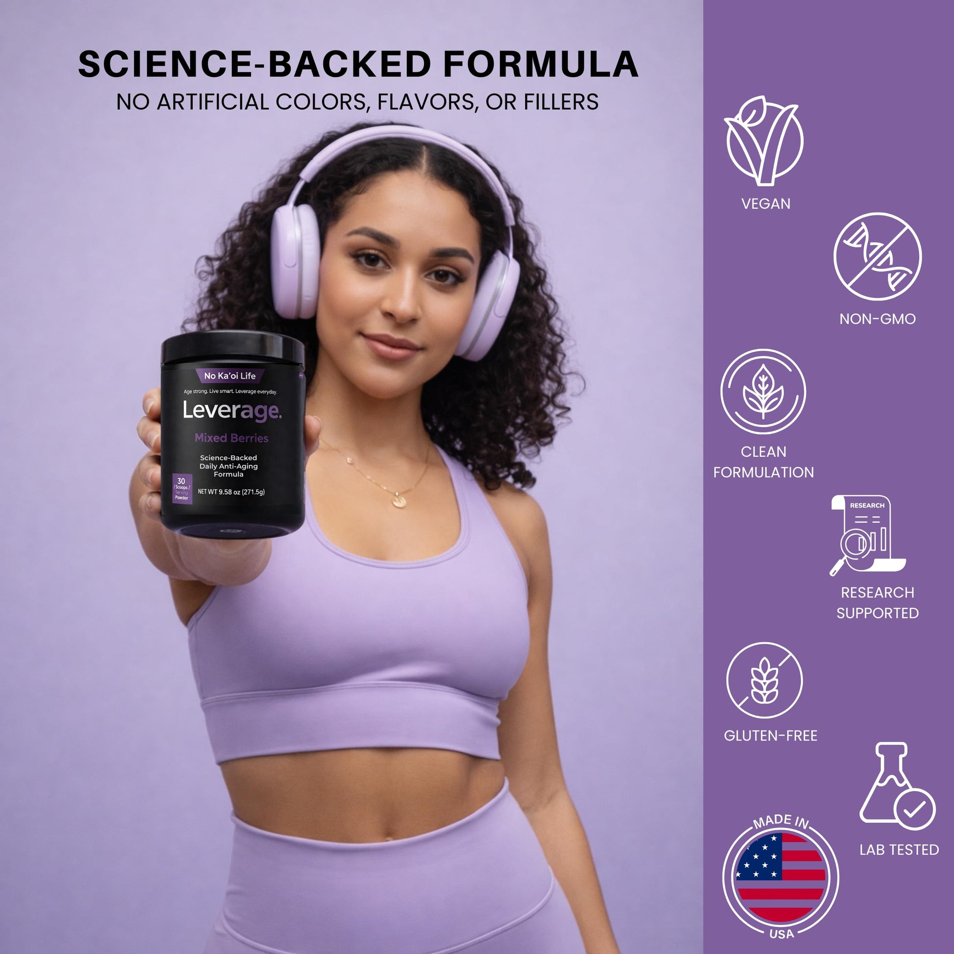 Leverage Mixed Berries Anti–Aging Supplement & Longevity Mix - Daily Wellness Multivitamin Powder with Hyaluronic Acid, L-Glycine & Magnesium for Skin, Energy, Cognitive Function & Joint–30 Servings Leverage Au supplements