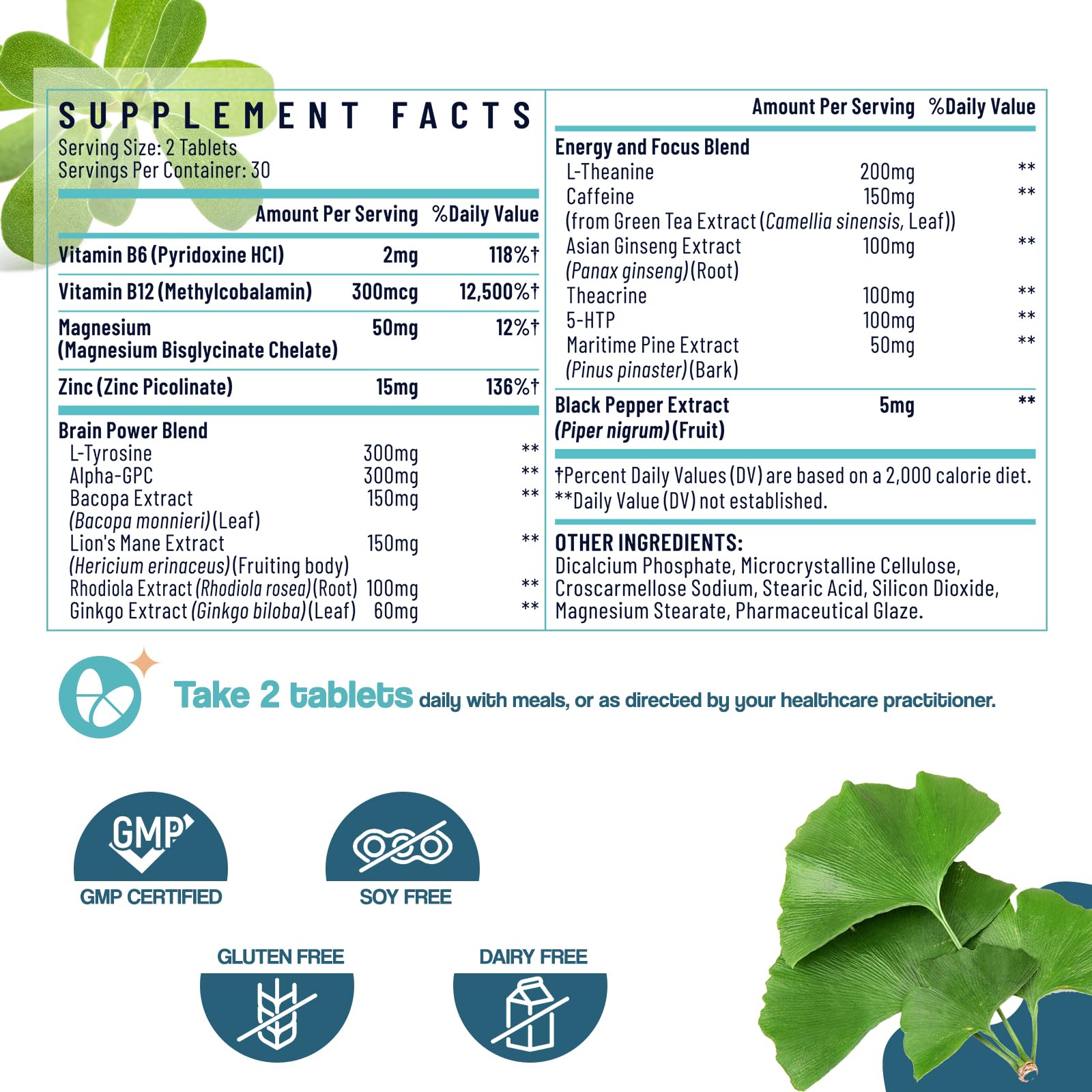 17-in-1 Brain Supplement for Memory and Focus | Nootropic Brain Supplement for Mental Clarity, Concentration, Alertness | Natural Nootropics with Herbal Extracts, Vitamins & Amino Acids (60 Tablets) Sapotax Au supplements