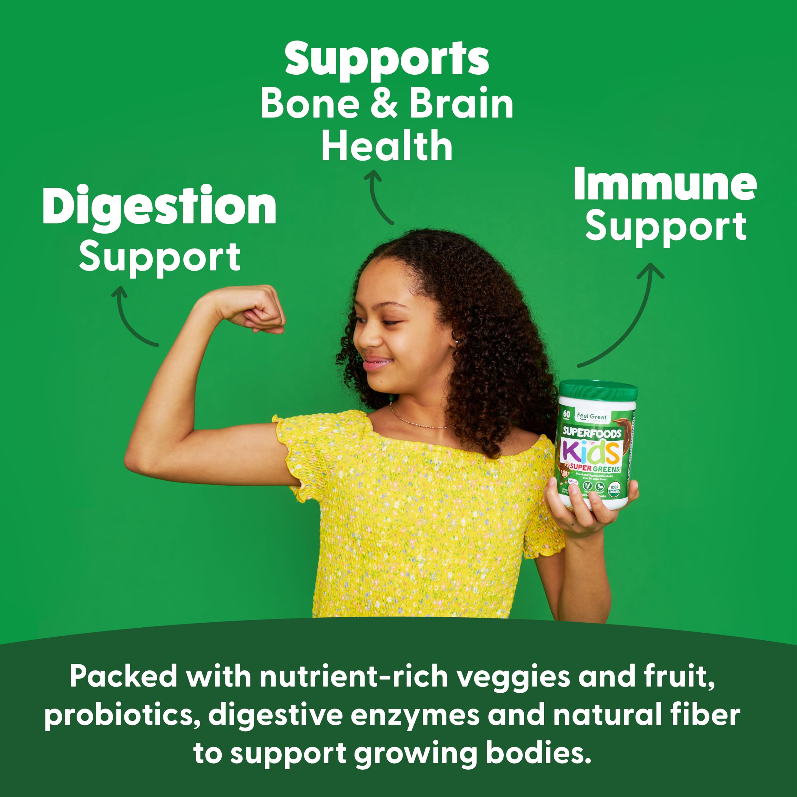 Feel Great USDA Organic Super Greens Powder for Kids - Cocao Chocolate | Fruit & Veggie Supplement | Superfood Powder with Probiotics & Digestive Enzymes for Digestive Health | 60 Days Supply The Feel Great Vitamin Company Au supplements