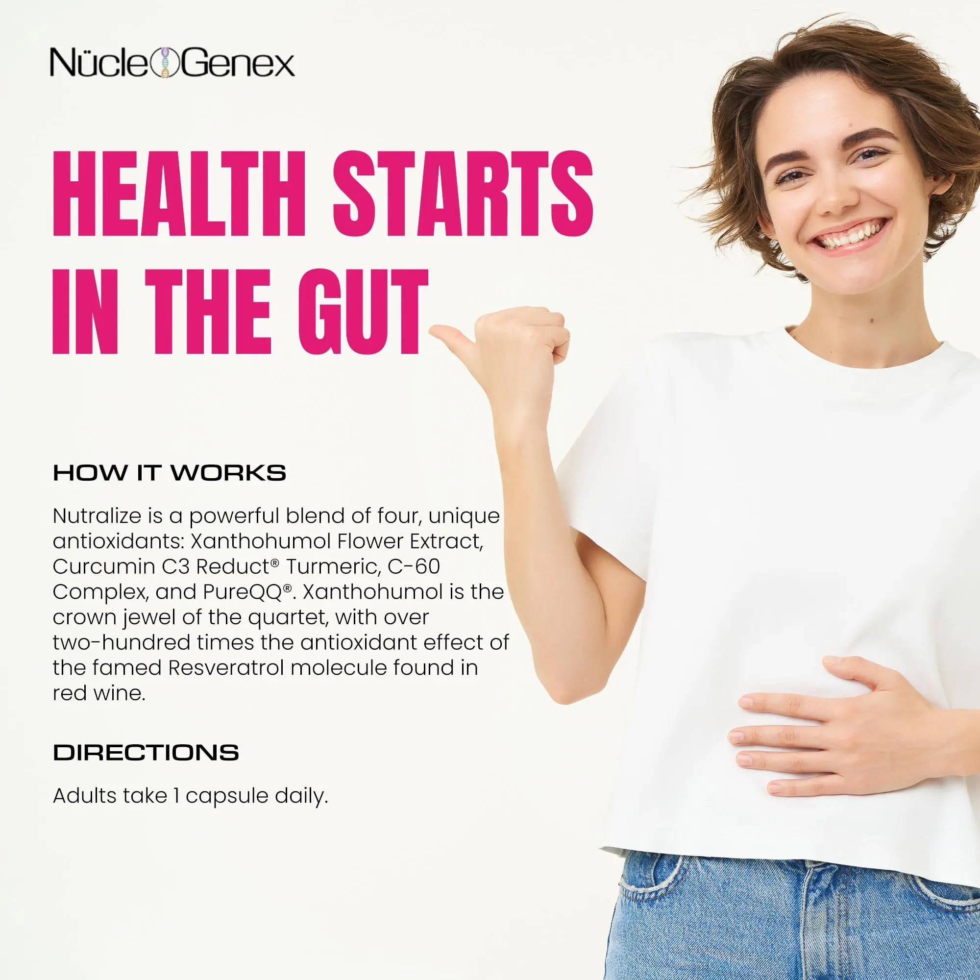 Nucleogenex - Nutralize - The Key to Supporting a Healthy Aging Process and Immune System - Potent Blend for Powerful Cell Protection - Xanthohumol, CurcuPrime, C-60 Complex, PureQQ - 30 Capsules NucleOGenex Au supplements