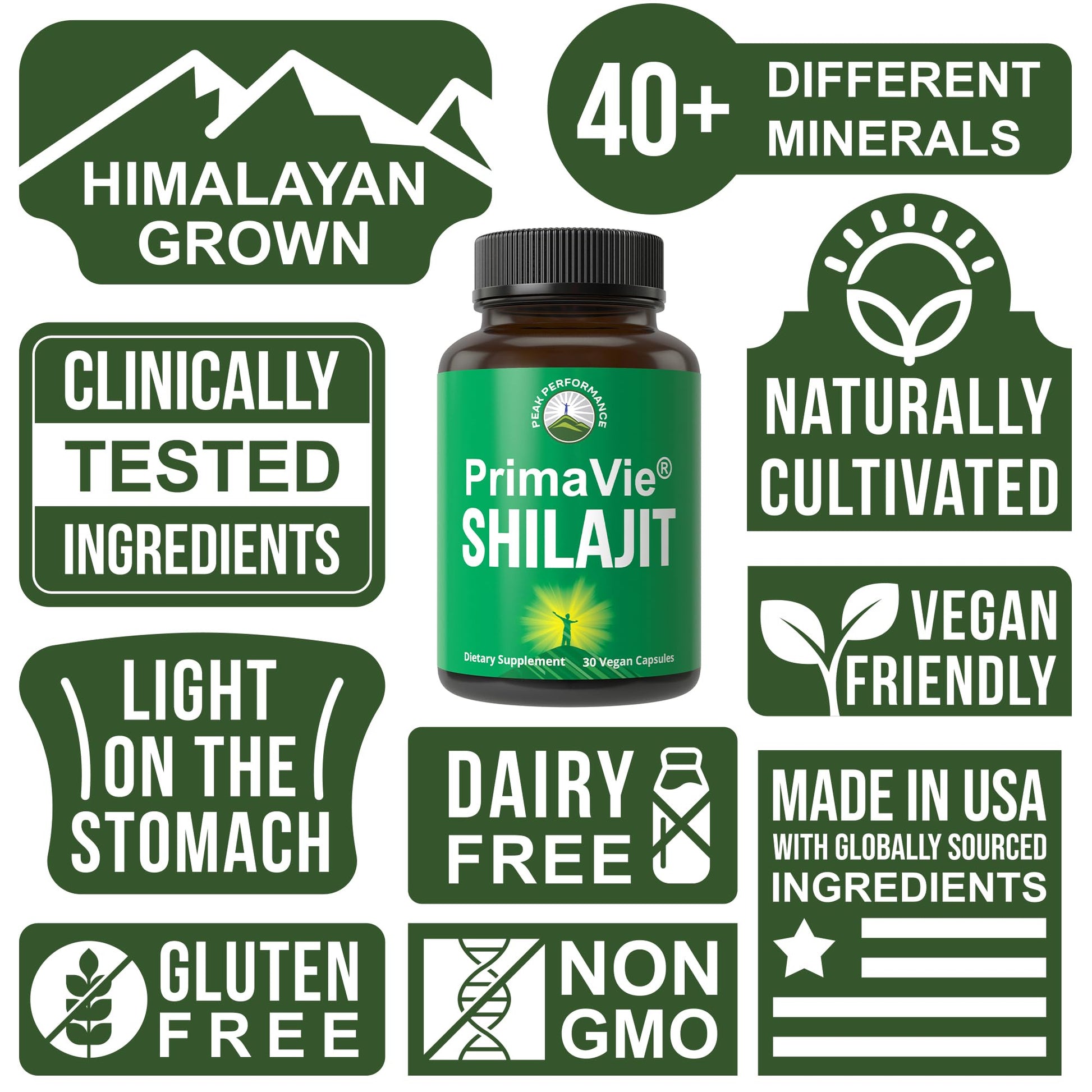 PrimaVie Purified Shilajit Capsules Made with Pure Shilajit Powder. Clinically Tested Natural Supplement with 40+ Trace Minerals, Fulvic Acid. Tablets Support Mitochondria + Brain Function Peak Performance Au supplements