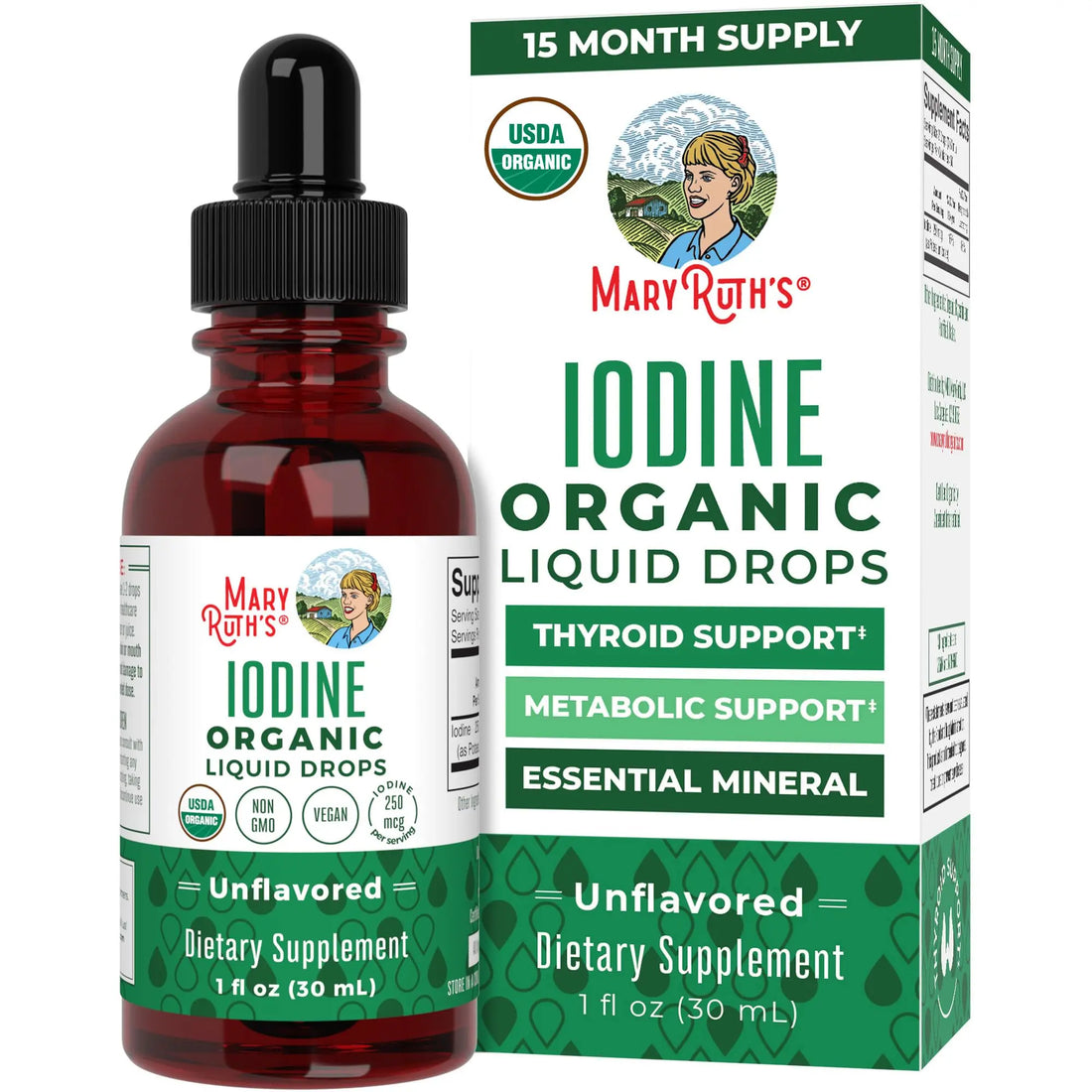 MaryRuth Organics Iodine Liquid Drops | Potassium Iodide | 1 Year Supply | 450 Servings | Thyroid Health | USDA Organic| MARYRUTH'S Au supplements