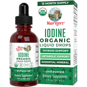 MaryRuth Organics Iodine Liquid Drops | Potassium Iodide | 1 Year Supply | 450 Servings | Thyroid Health | USDA Organic| MARYRUTH'S Au supplements