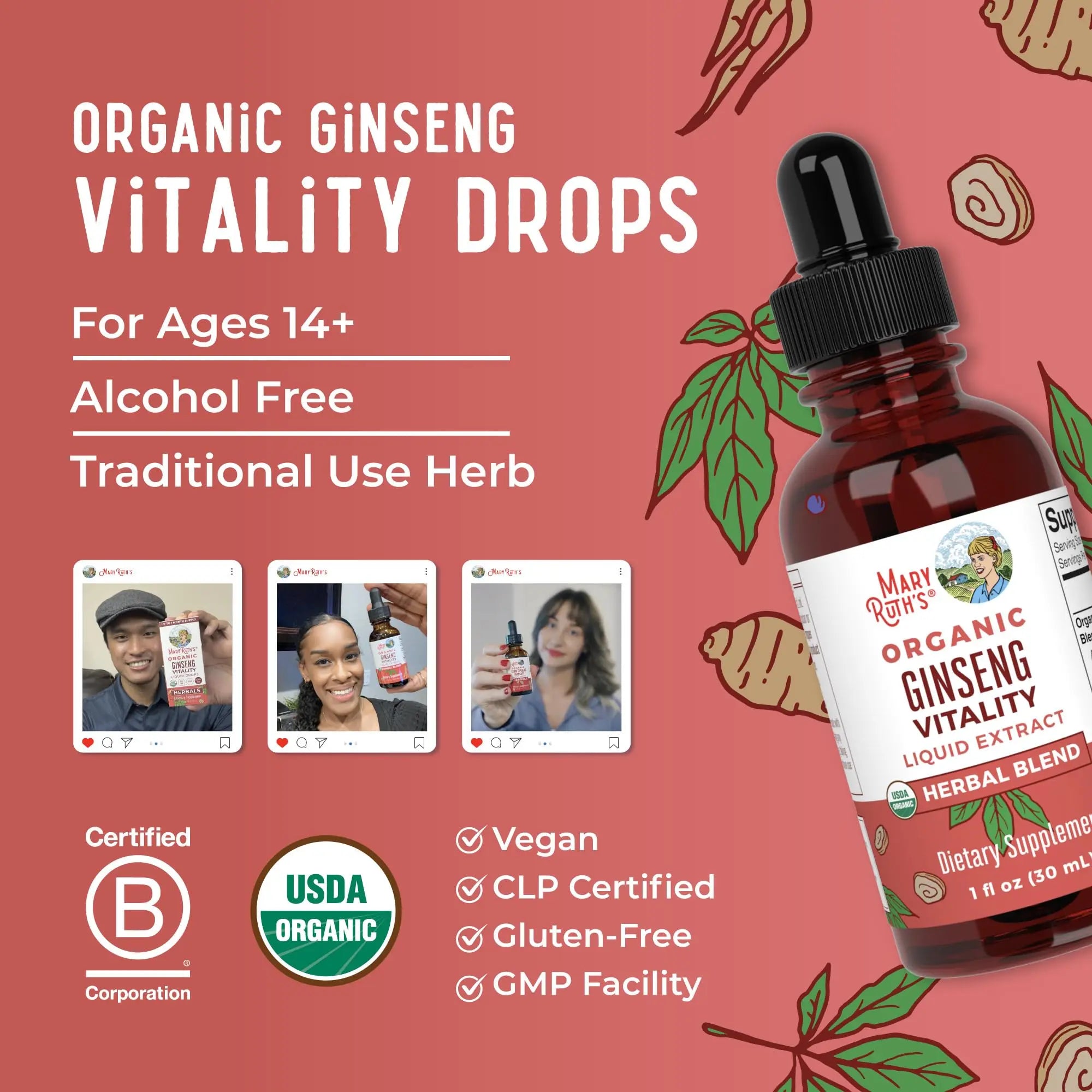 MaryRuth Organics Herbal Supplement for Brain Function | Boost Energy | Memory | Vitality USDA | Ginseng with Ashwagandha | Eleuthero and Maca Root Extract | 1 Fl Oz MARYRUTH'S Au supplements