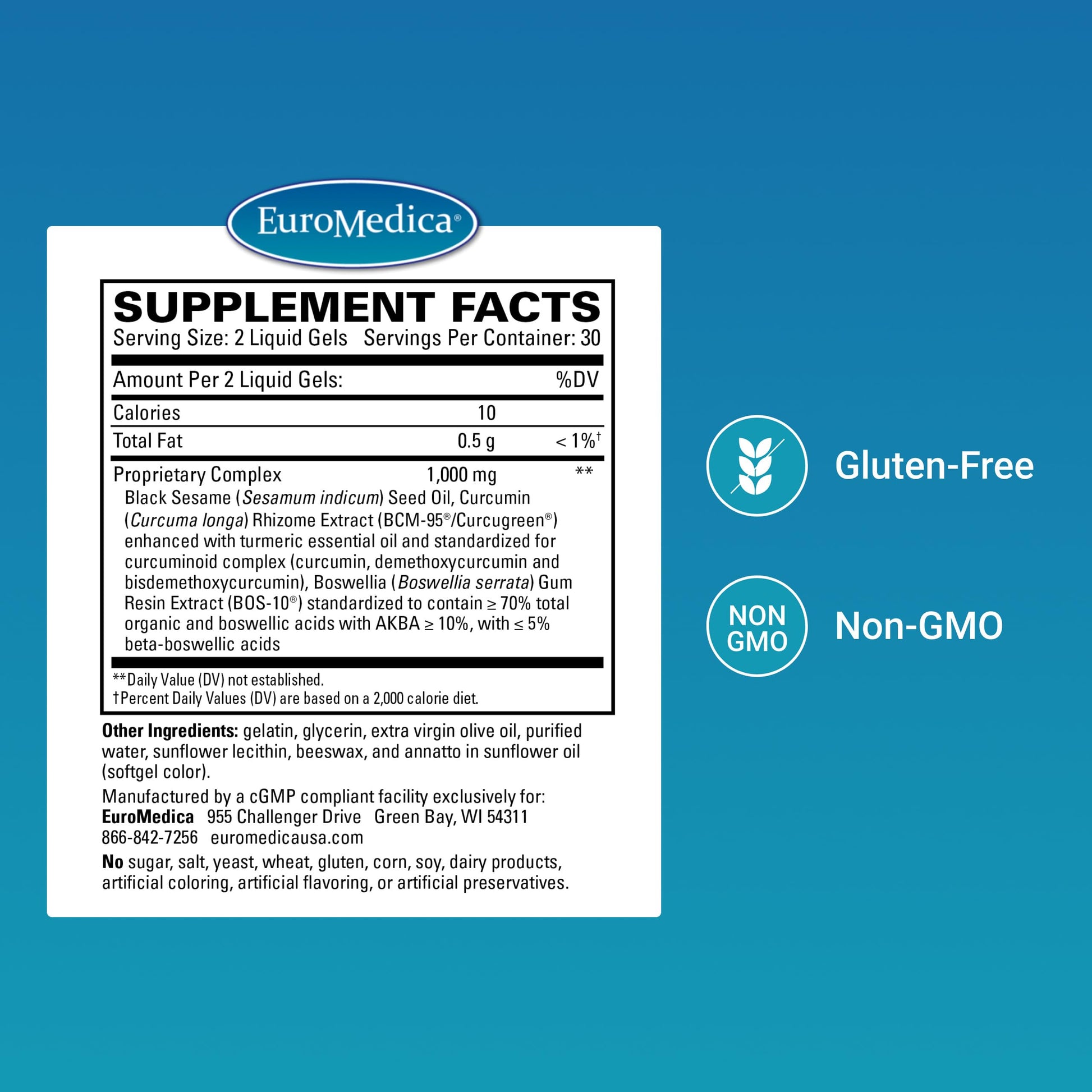 EuroMedica Acute Pain Relief - Dietary Supplement with BCM-95 Curcumin & BOS-10 Boswellia - Black Sesame Seed Oil Supplement to Support Relief of Occasional Discomfort - 60 Liquid Gels EuroMedica Au supplements