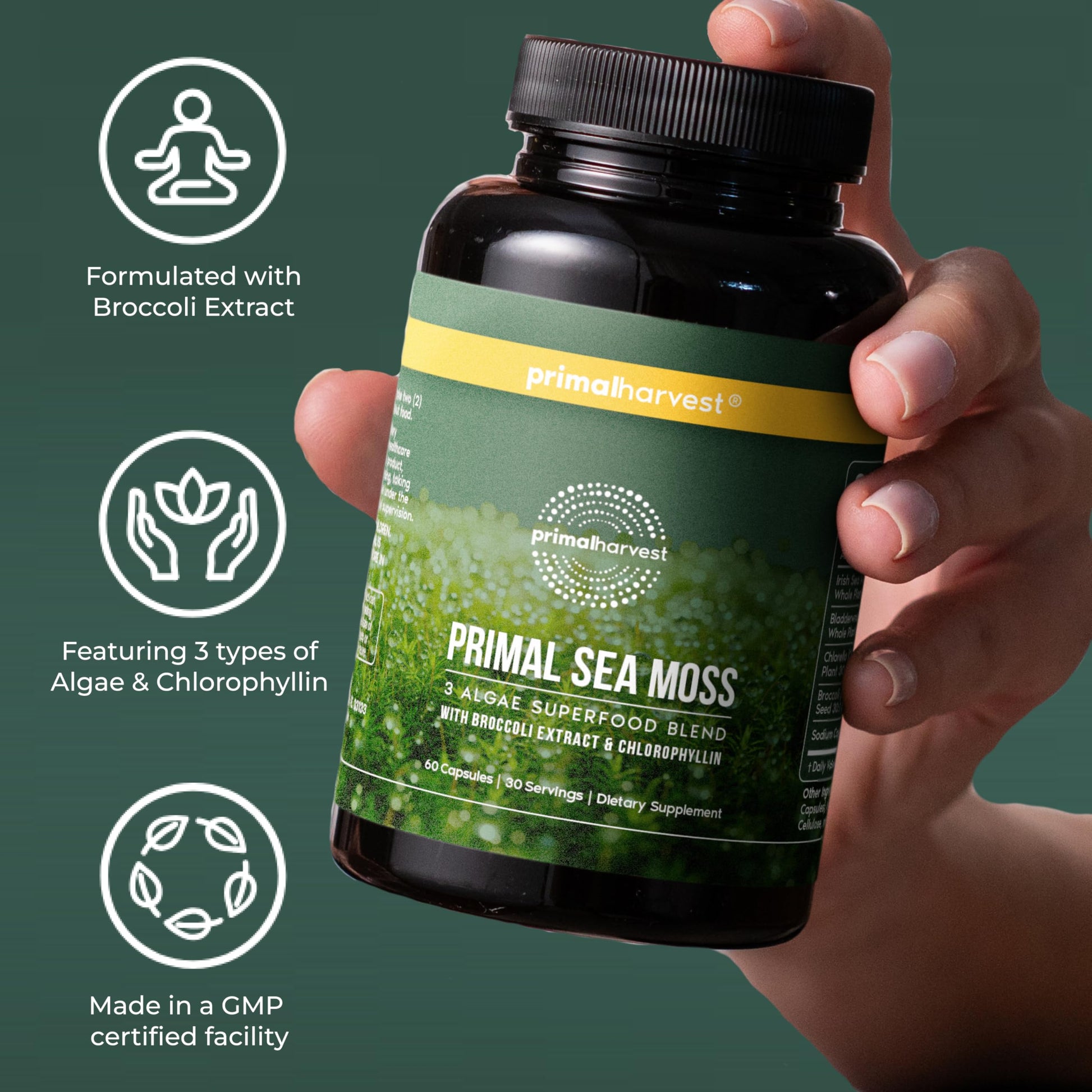 Primal Harvest Sea Moss Capsules with Bladderwack and Irish Sea Moss, Chlorella, Broccoli Seed Extract Plant-Based Supplements for Adults Primal Harvest Au supplements