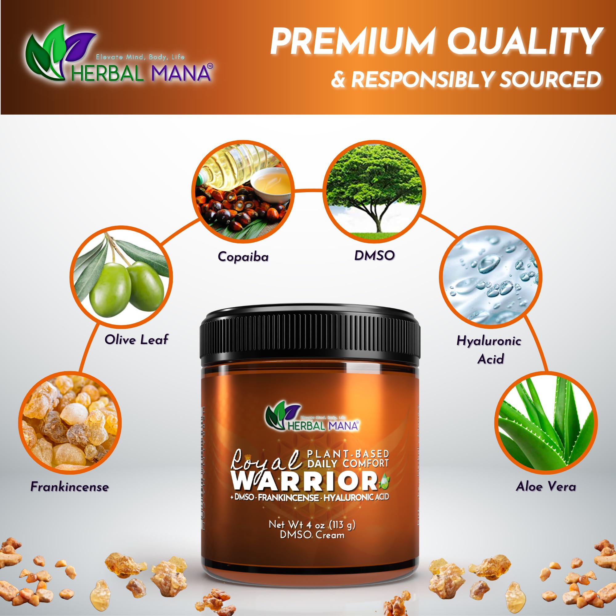 Herbal Mana Frankincense DMSO Body Cream with Magnesium & Hyaluronic Acid | Royal Warrior Herbal Mana Au supplements