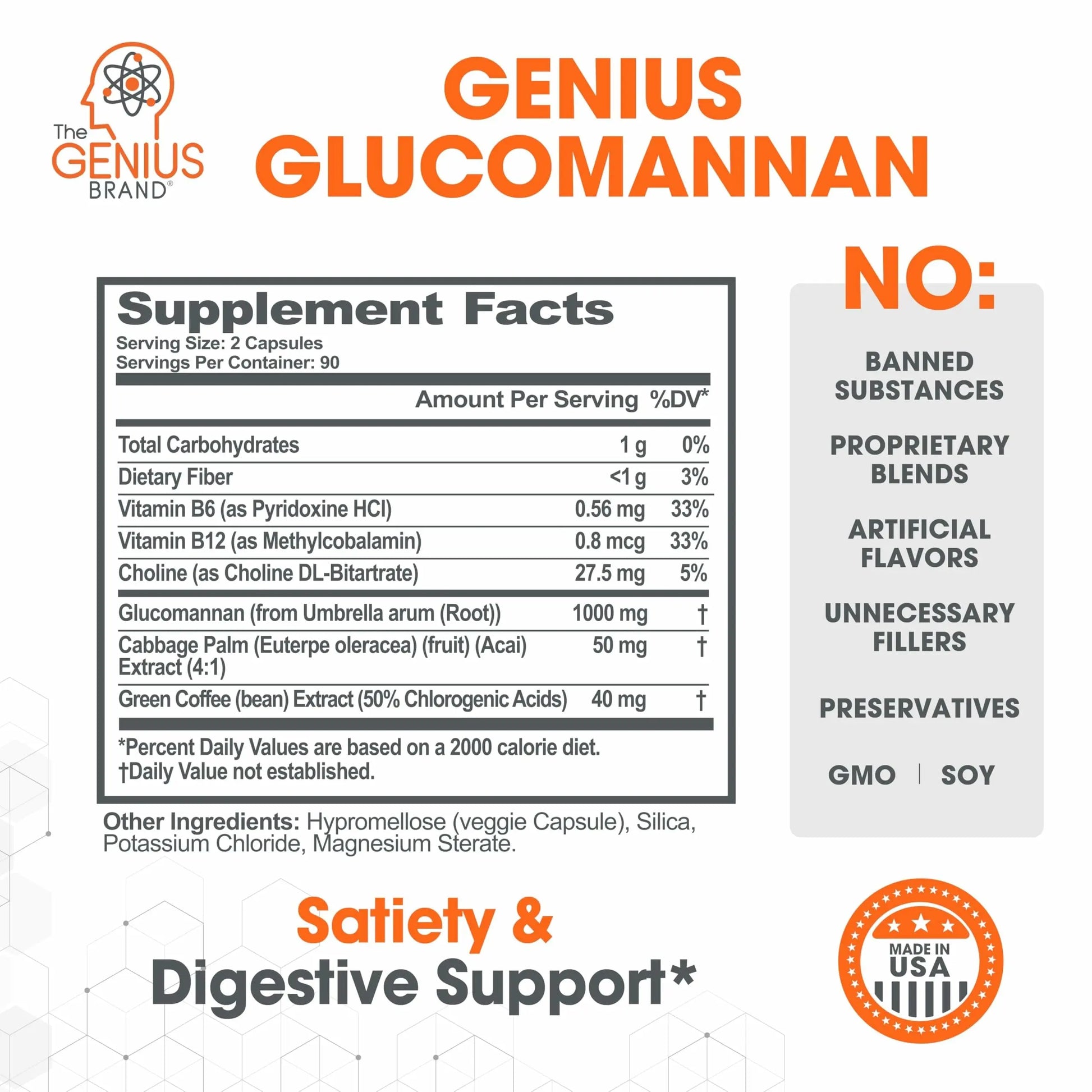 The Genius Brand Genius Glucomannan - Glucomannan Capsules for Digestive Health, Energy & Satiety Support - Natural Fiber for Stomach Comfort - Non-GMO & Vegan - 180 Veggie Capsules The Genius Brand Au supplements