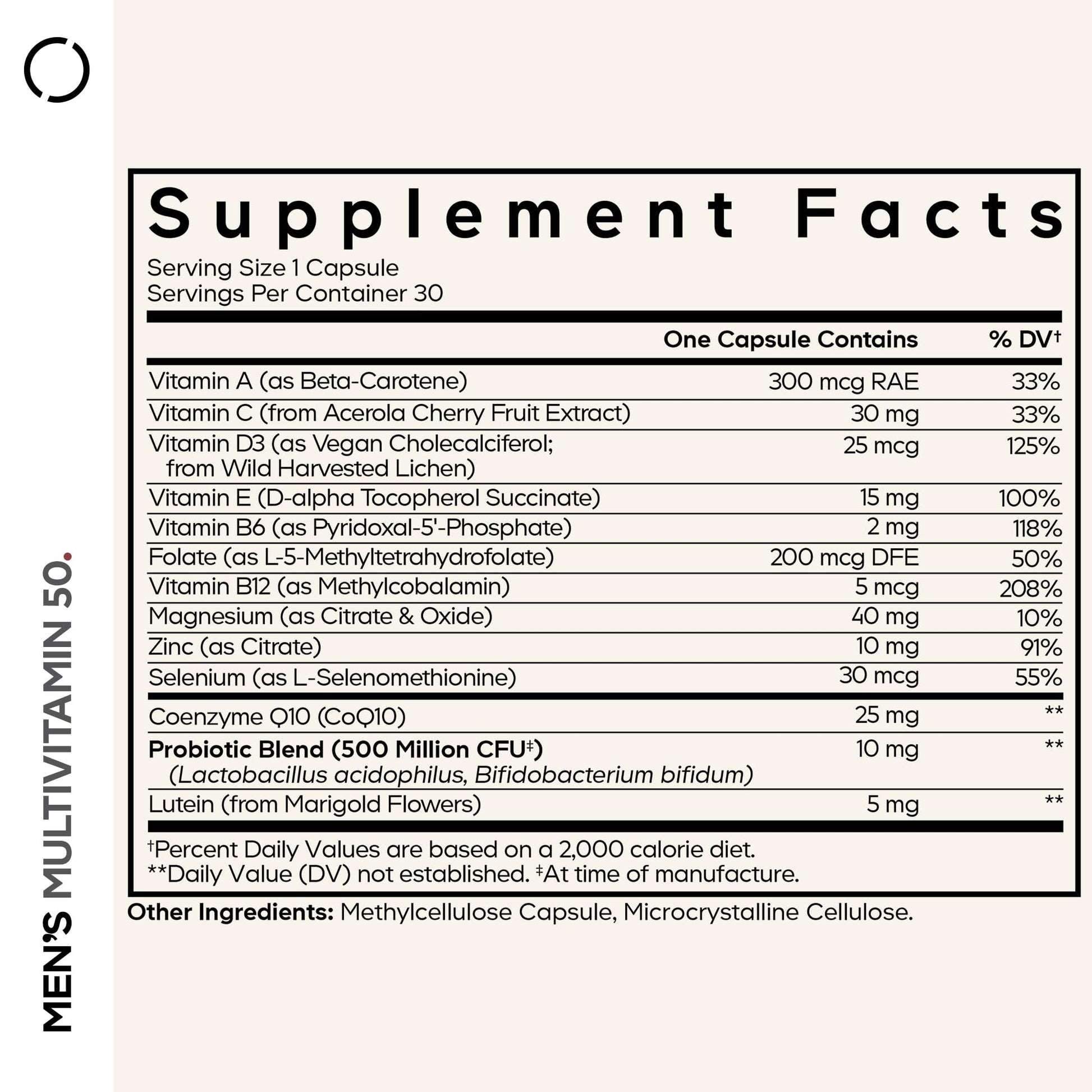 Codeage Men's Multivitamin 50 - Essential Vitamins & Minerals for Men Over 50 - Daily Multivitamins for Men Supplement - Vitamin A, C, D3, E, B6, B1, CoQ10, Probiotics, Lutein - Non-GMO - 30 Capsules Codeage Au supplements