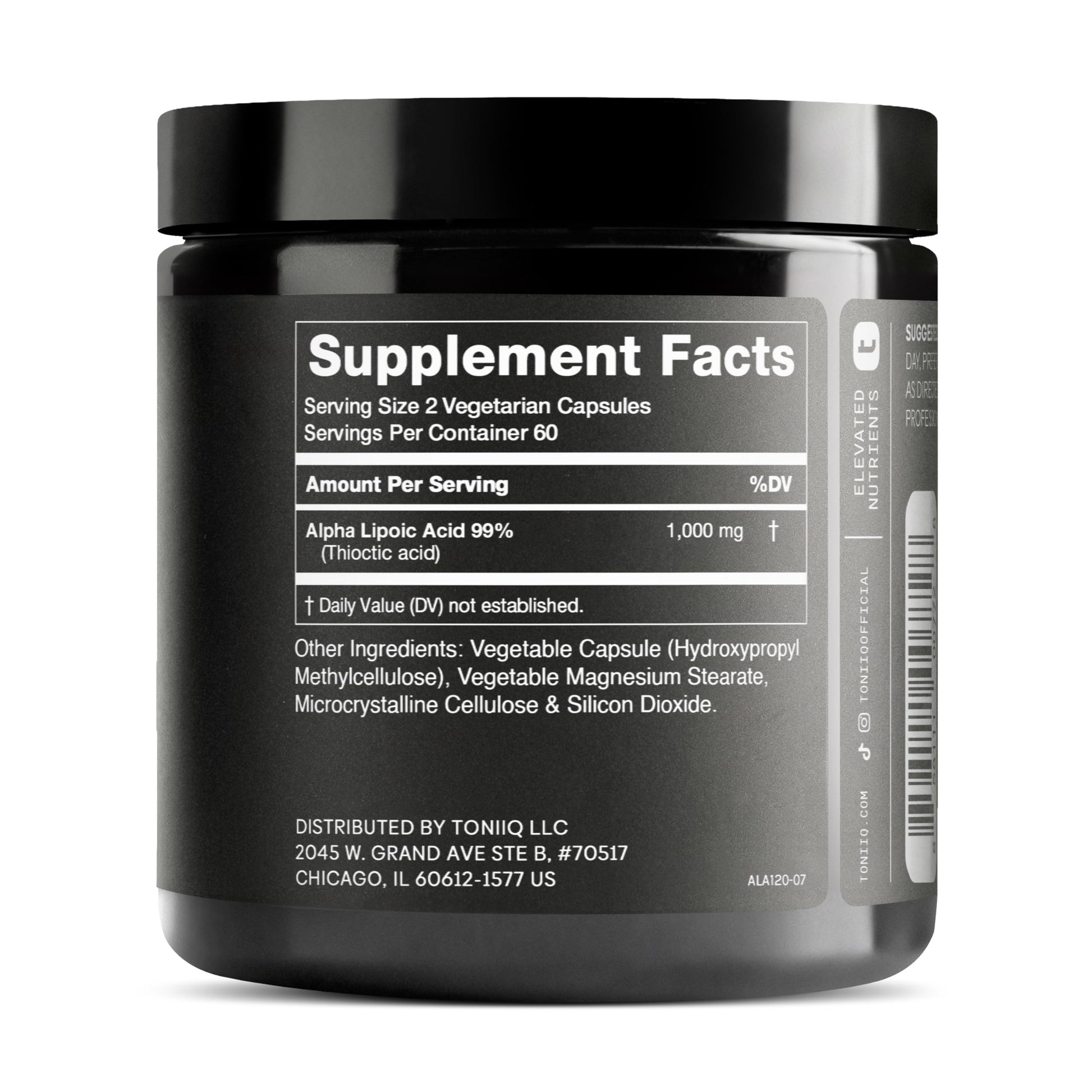 Toniiq 1000mg Ultra High Strength Alpha Lipoic Acid Capsules - Highly Purified 99%+ USP Standard - 120 Capsules ALA Supplement Toniiq Au supplements