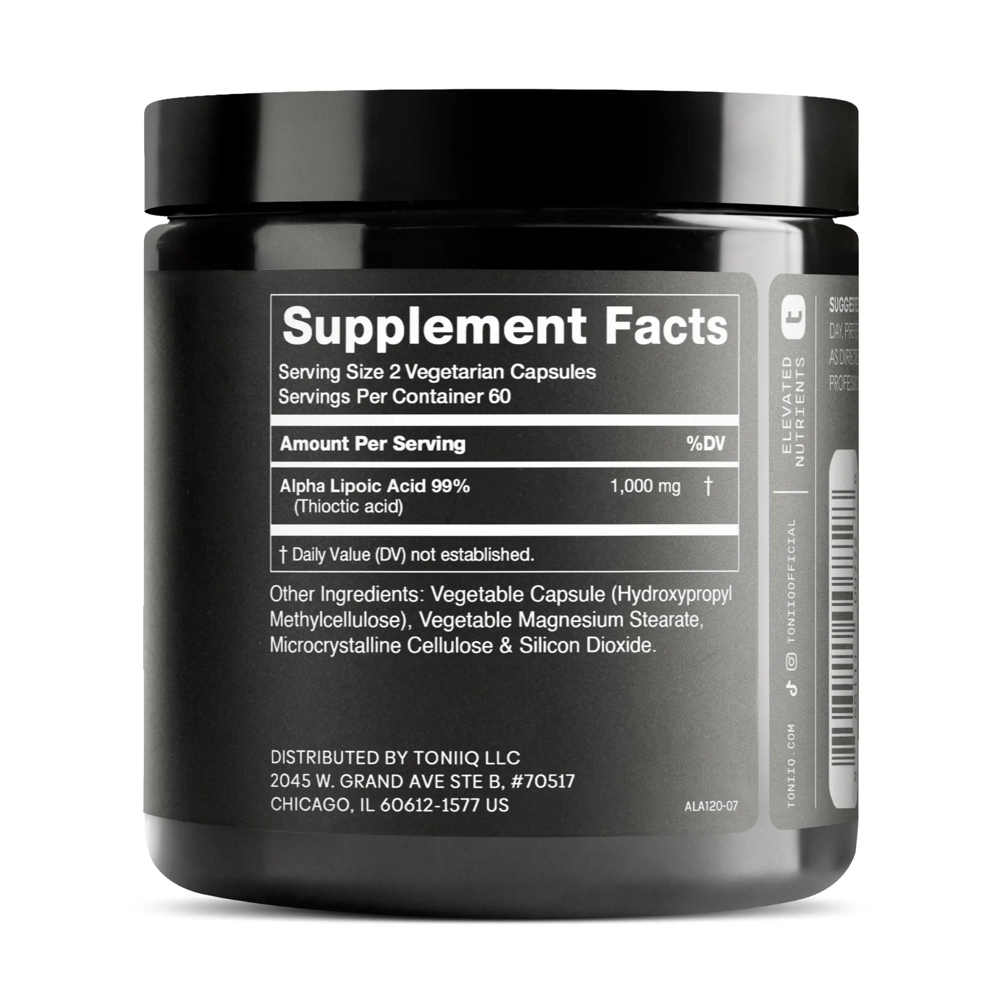 Toniiq 1000mg Ultra High Strength Alpha Lipoic Acid Capsules - Highly Purified 99%+ USP Standard - 120 Capsules ALA Supplement Toniiq Au supplements