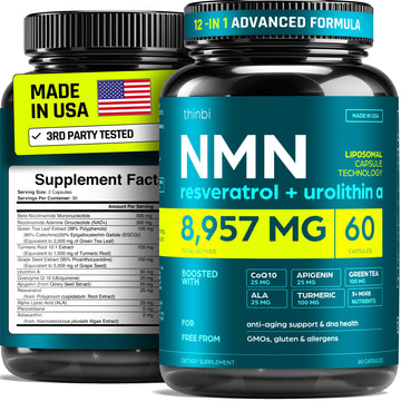 NMN Supplement 8957mg with Real NAD+ Not Just a Booster | Urolithin A, Resveratrol, CoQ10, Alpha Lipoic Acid, Green Tea Extract | Cellular Longevity & Energy Support for Men & Women Thinbi Au supplements