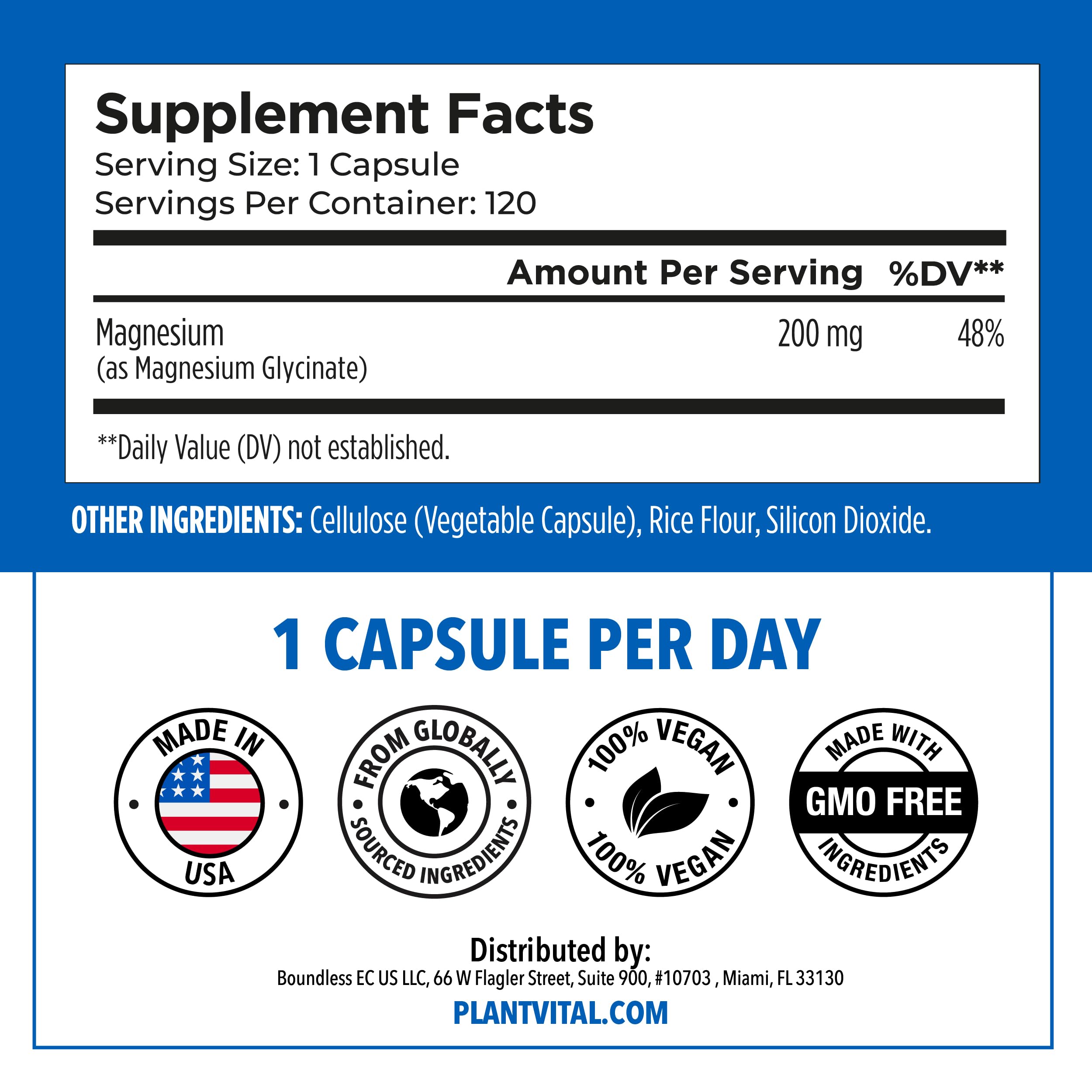 PlantVital Magnesium Glycinate 200mg - Supports Restful Sleep, Muscle & Nerve Function, Normal Heart & Bone Health - Feel Calm & Relax - Vegan, Third Party Tested, Gluten Free, Non-GMO - 120 Capsules Plantvital Au supplements