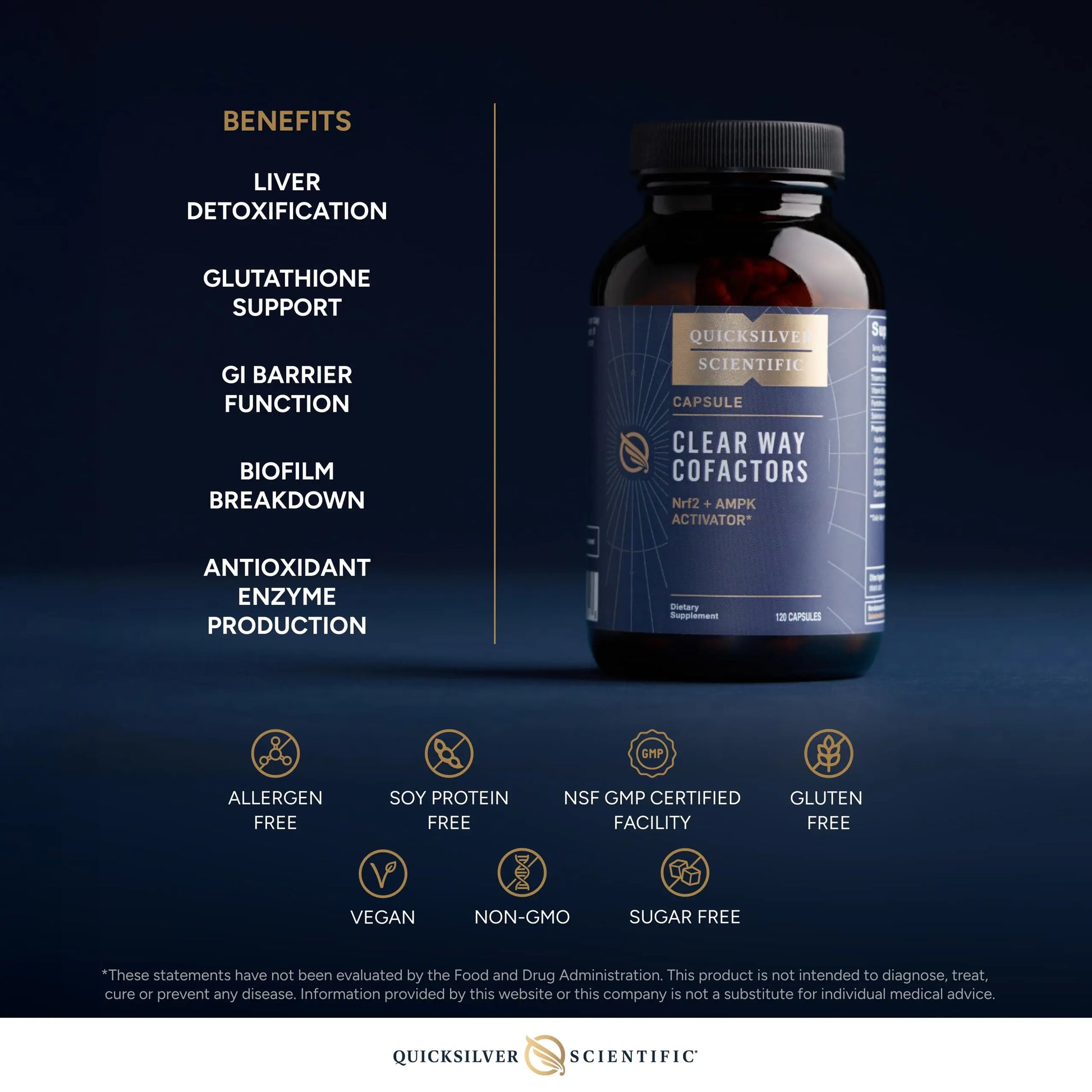 Quicksilver Scientific Clear Way Cofactors - Body Detox Cleanse Support with Vitamin B1, Dandelion Extract, Quercetin & Nattokinase Enzyme - Antioxidant Cleanse to Support Gut Health (120 Capsules) Quicksilver Scientific Au supplements