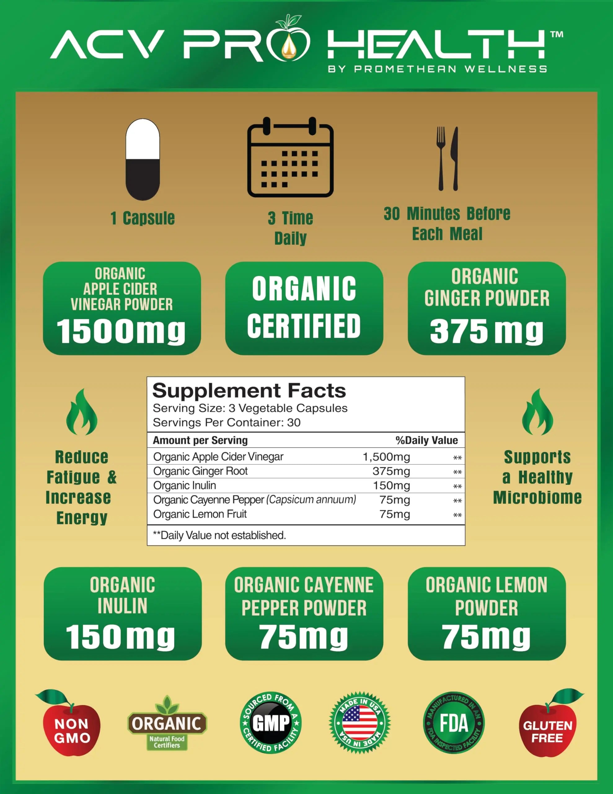 Certified Organic Apple Cider Vinegar Capsules Pro with Mother Acv Pills Detox Promethean Wellness Au supplements