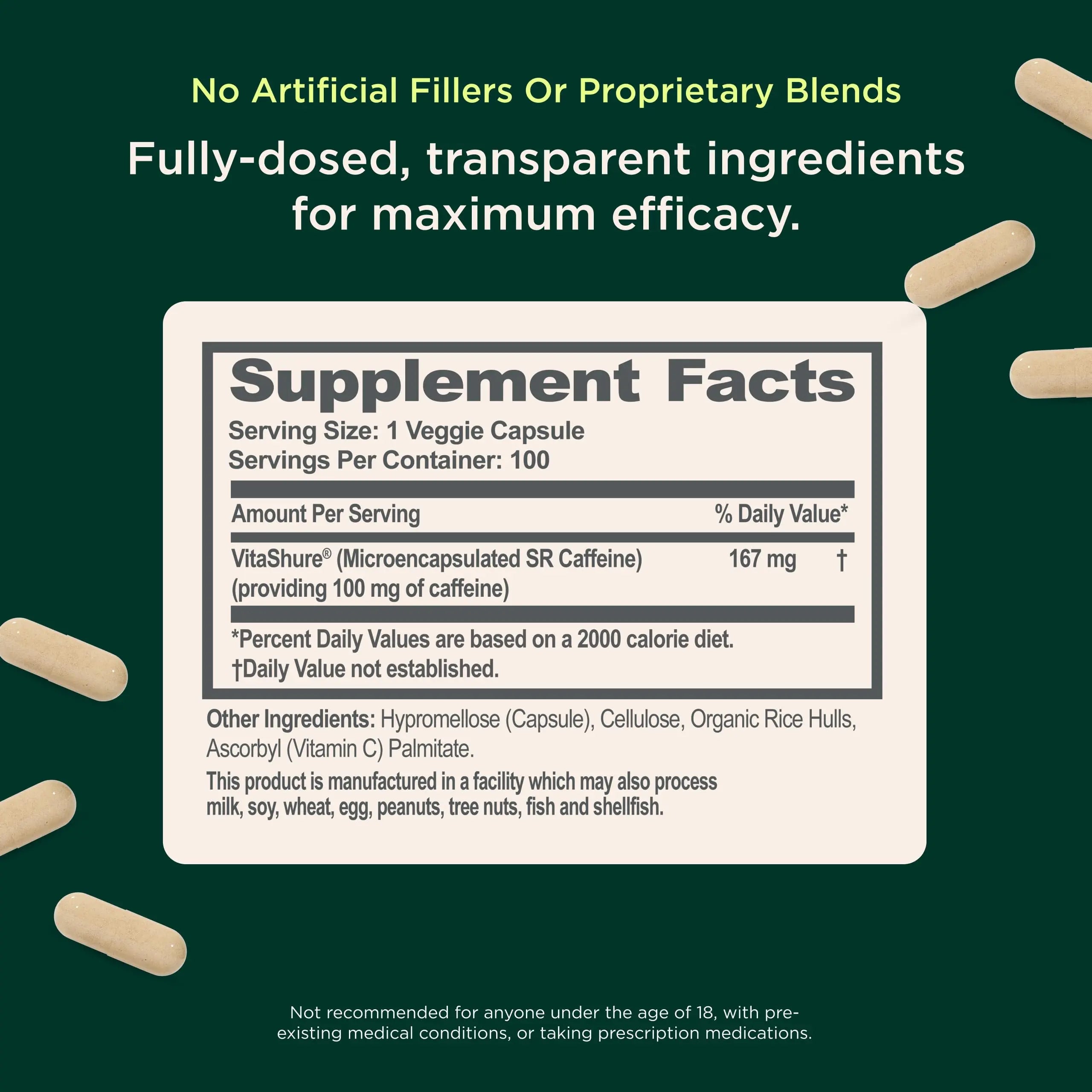 Genius Caffeine - Sustained-Release Microencapsulated Caffeine Pills for Smooth, Long-Lasting Energy & Focus - No Jitters or Crash - 100mg per Capsule - 100 Servings - Natural Performance Booster The Genius Brand Au supplements