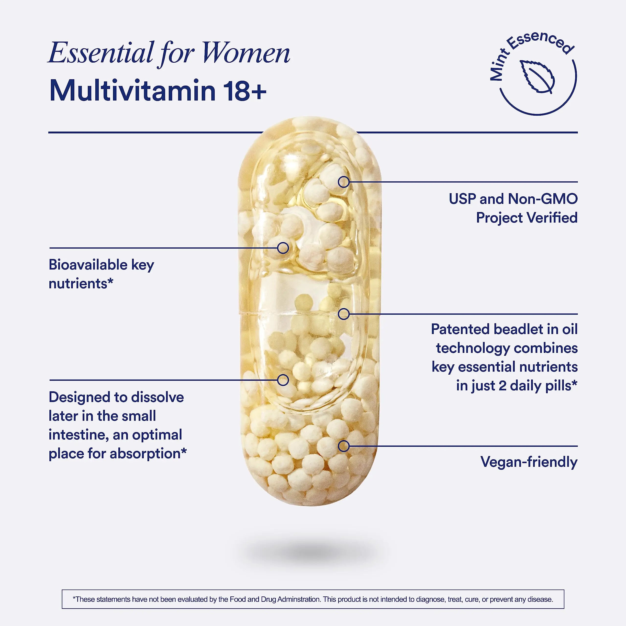 Ritual Multivitamin for Women 18+ with Vitamin D3 for Immune Support*, Vegan Omega 3 DHA, B12, Iron, Gluten Free, Non GMO, USP Verified, Mint Ritual Au supplements