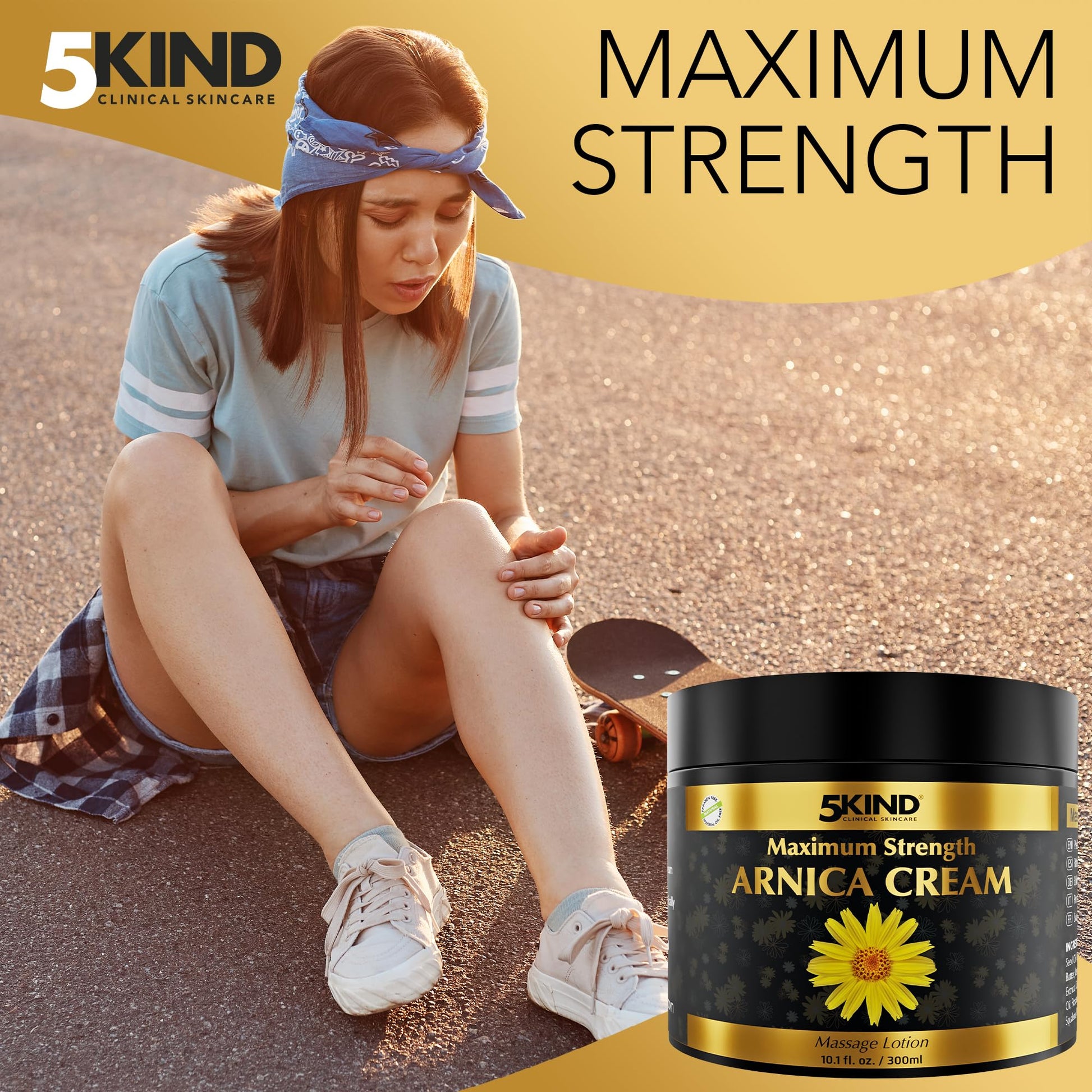 5kind Extra Strong Arnica Cream for Bruising and Swelling 10.1 Fl Oz - Arnica Bruise Cream Extra Strength Fast Healing Thin Skin - High Concentration Arnica Montana Extract for Bruises-Natural Formula 5kind clinical skincare Au supplements