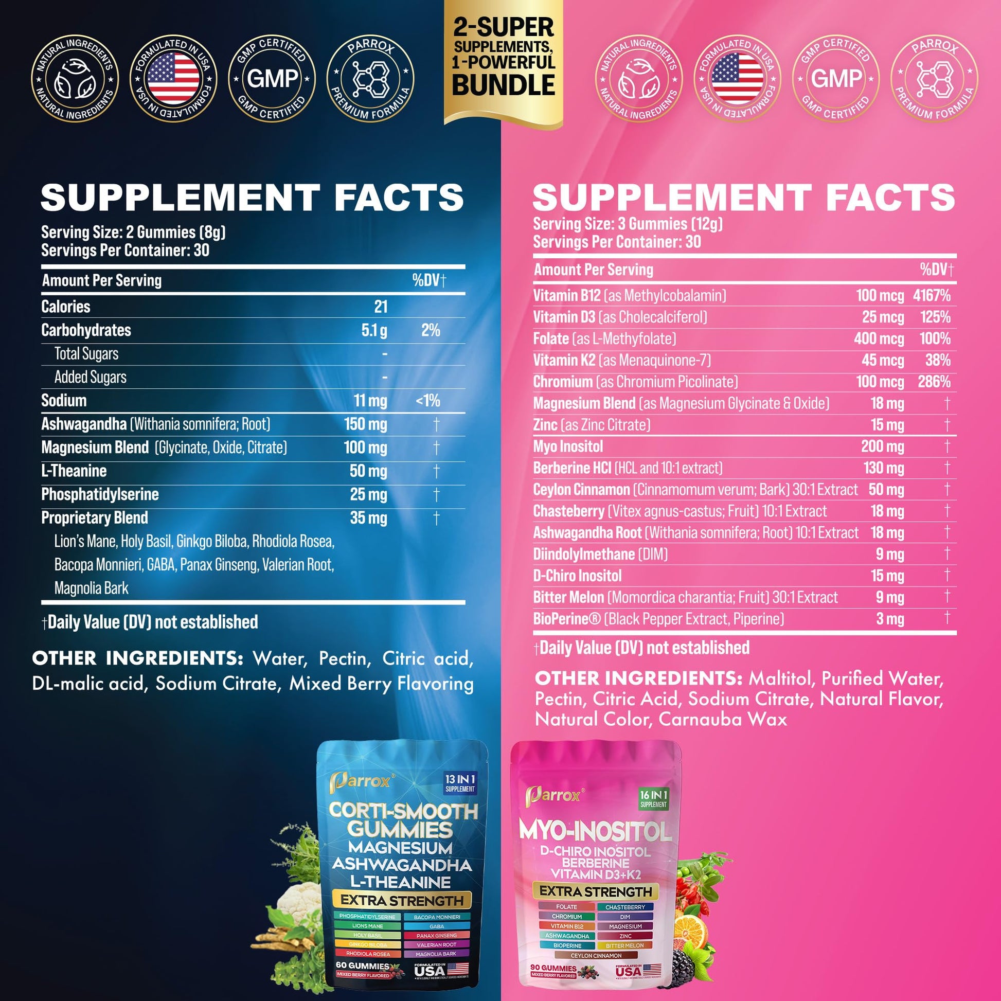 Soothe & Smooth Bundle Gummies - Cortisol & Myo-Inositol Supplement with D-Chiro Inositol, Berberine, Magenesium, Ashwagandha, L-Theanine, Vitamins D3+K2 & B12, Folate, Zinc Lion's Mane (150 Gummies) Parrox Au supplements