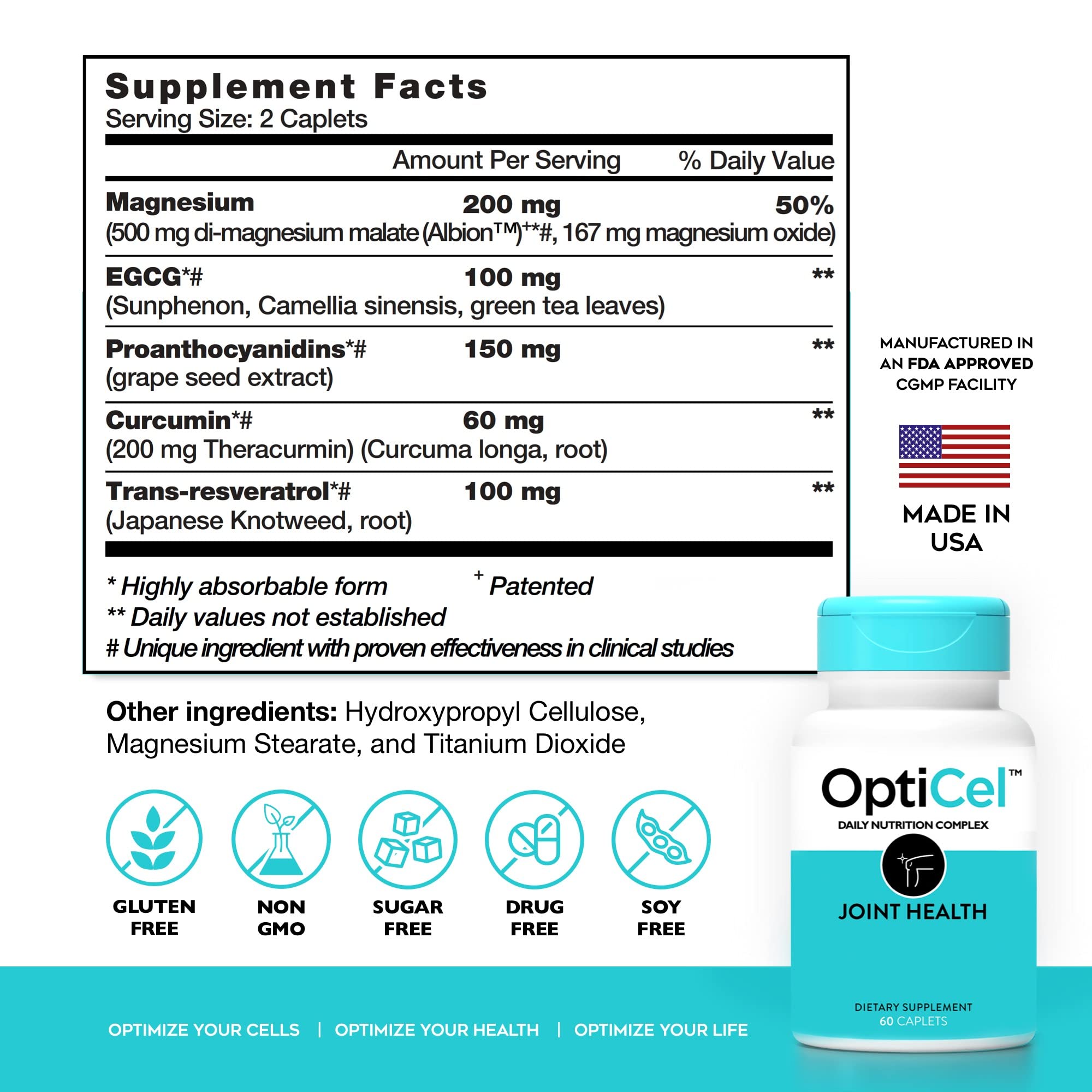 OptiCel Joint Health - Joint Support Supplement, Promotes Easy Movement, Joint Pain Supplement, Supports Muscle Health & Mobility, All Natural, Plant-Based & Non-GMO, 60 Capsules OptiCel Au supplements