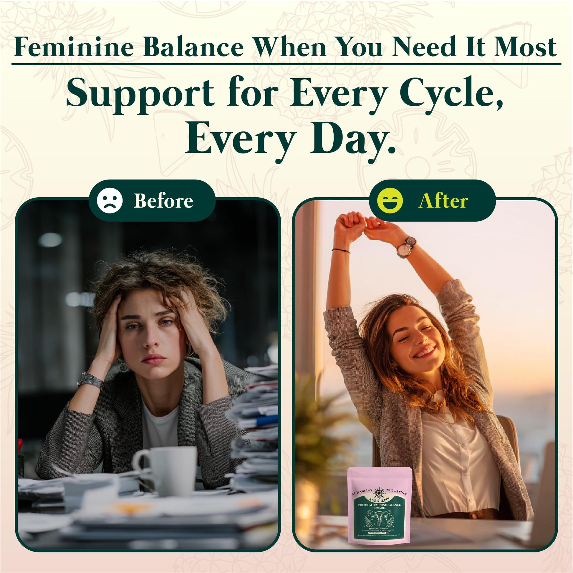 Premium Feminine Balance Gummies for Women - Hawaiian Pineapple Gummies for Women PH Balance Wellness, Immune Support, Vegan Daily Supplement for Odor and Flora Health , 60 Counts - 30 Servings Aurabliss Au supplements