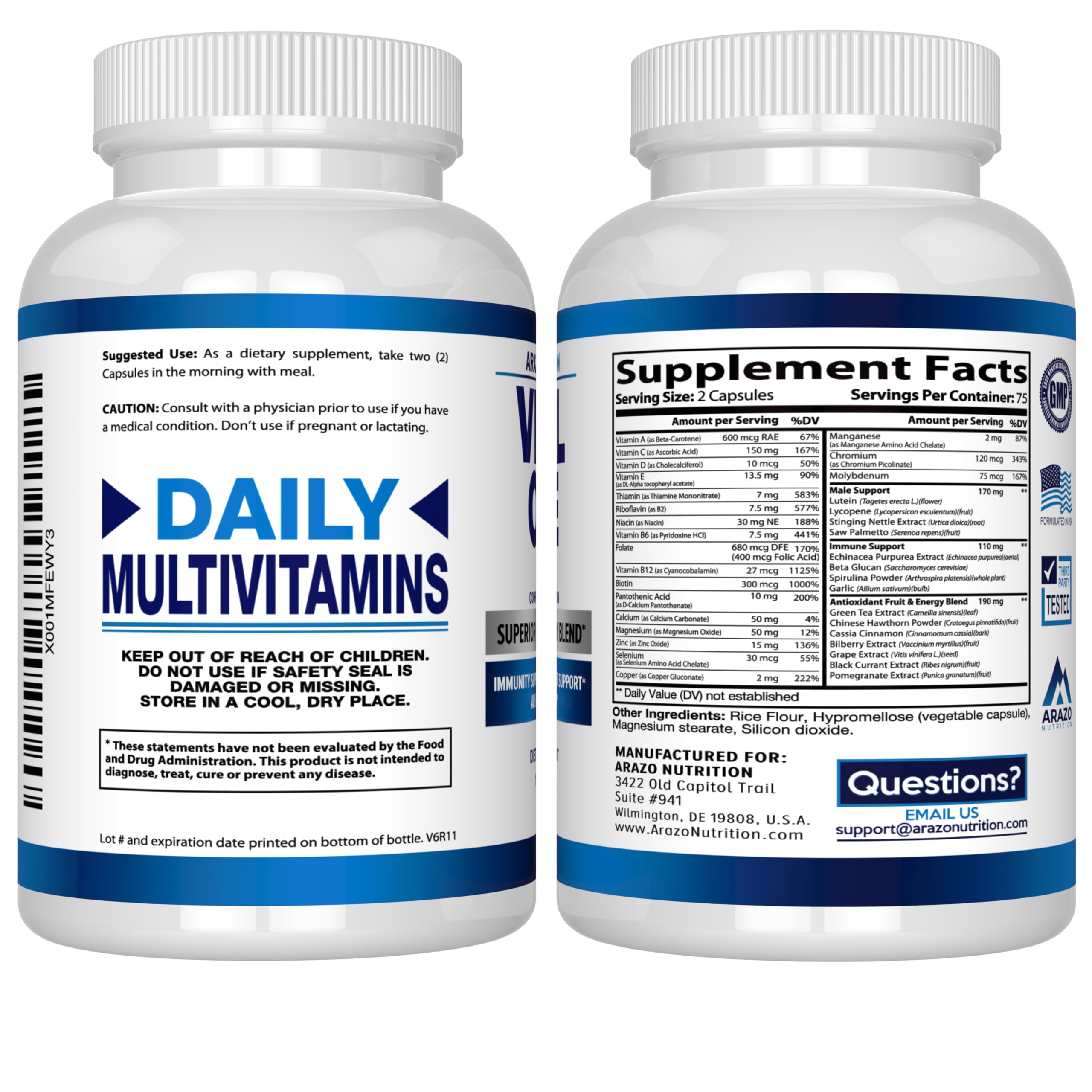 Arazo Nutrition Vital One Multivitamin for Men – Daily Wholefood Supplement - 150 Vegan Arazo Nutrition Au supplements
