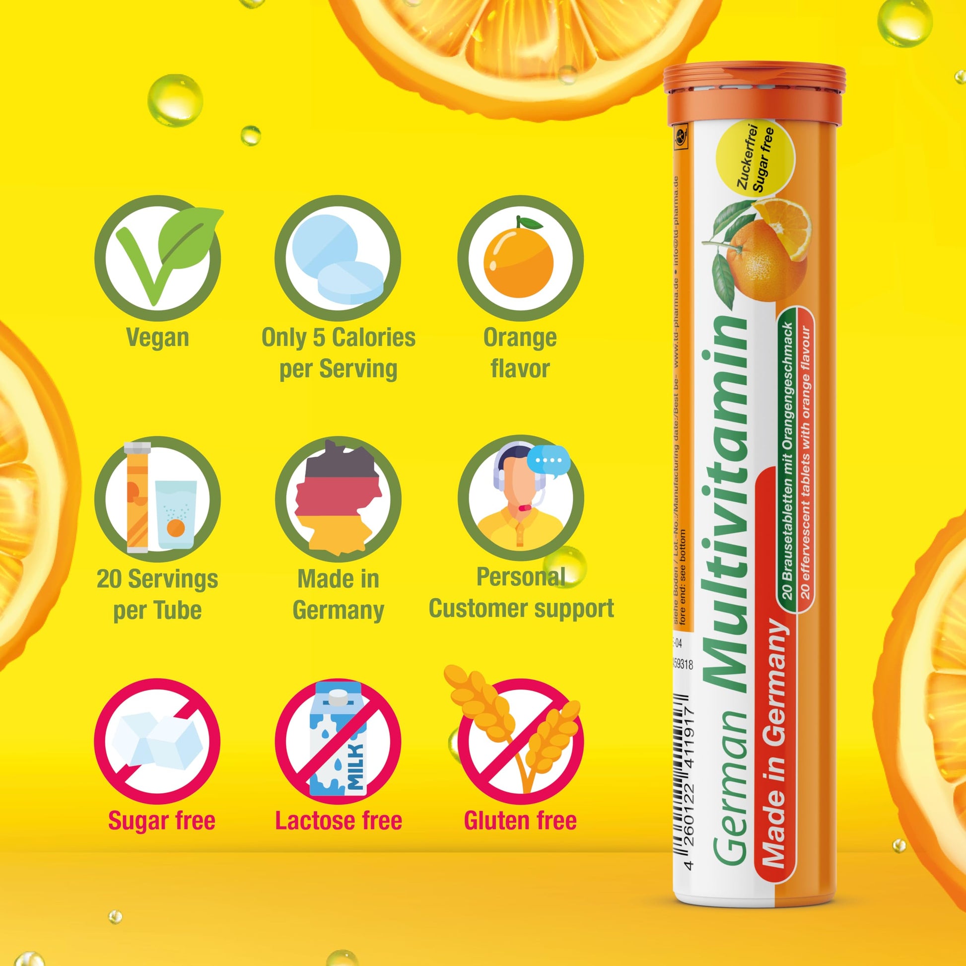 T&D German Vitamin, Minerals - 140 Vegan/Vegetarian Drink Effervescent Tablets - Mixed Fruit Flavor Box - Made in Germany T&D Au supplements