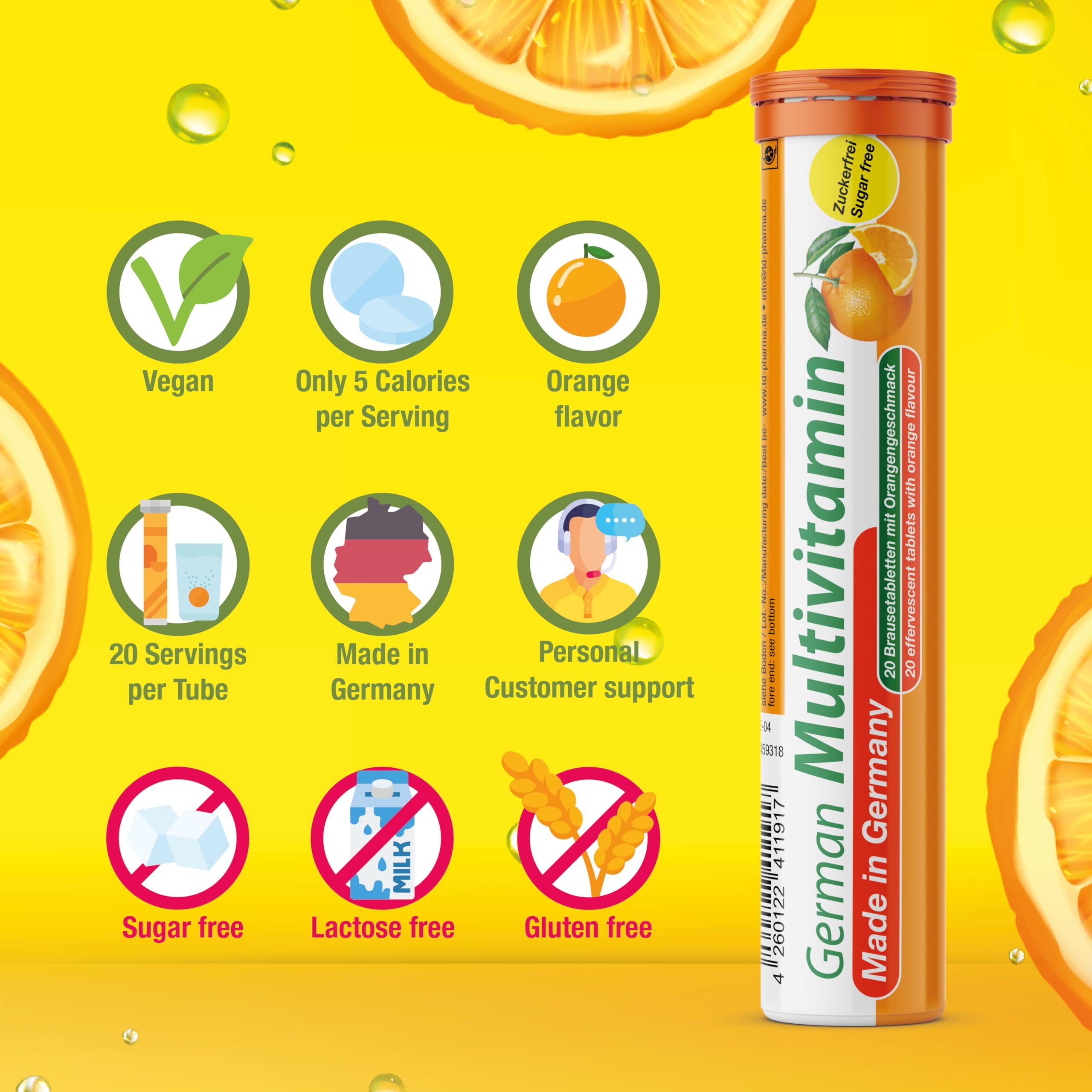 T&D German Vitamin, Minerals - 140 Vegan/Vegetarian Drink Effervescent Tablets - Mixed Fruit Flavor Box - Made in Germany T&D Au supplements