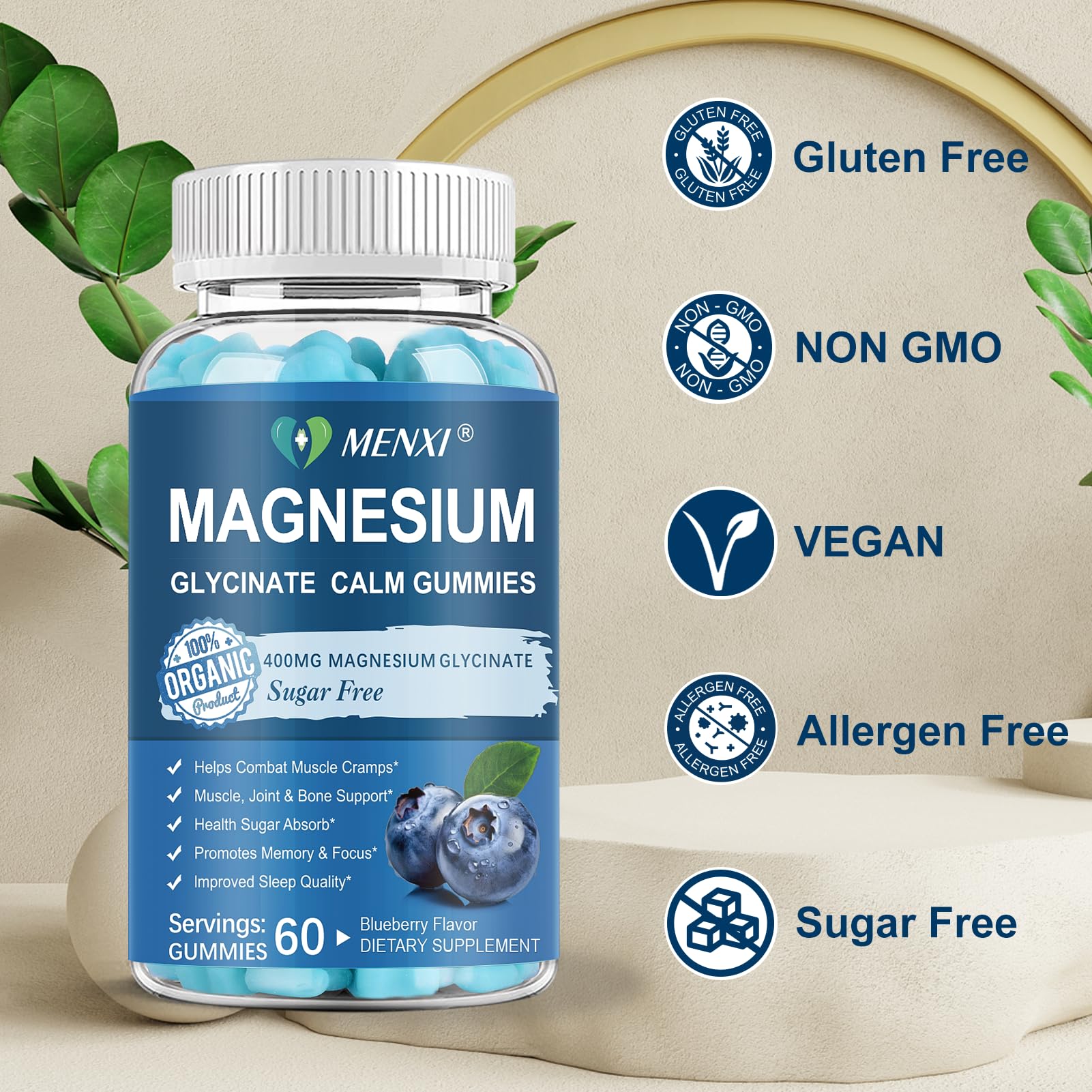 Magnesium Gummies 600mg per Serving-Magnesium Glycinate 400mg and Magnesium Malate 200mg,Sugar Free Magnesium Potassium Supplement for Calm Mood, Muscle, Bone & Sleep Support,60 Blueberry Gummies MENXI Au supplements
