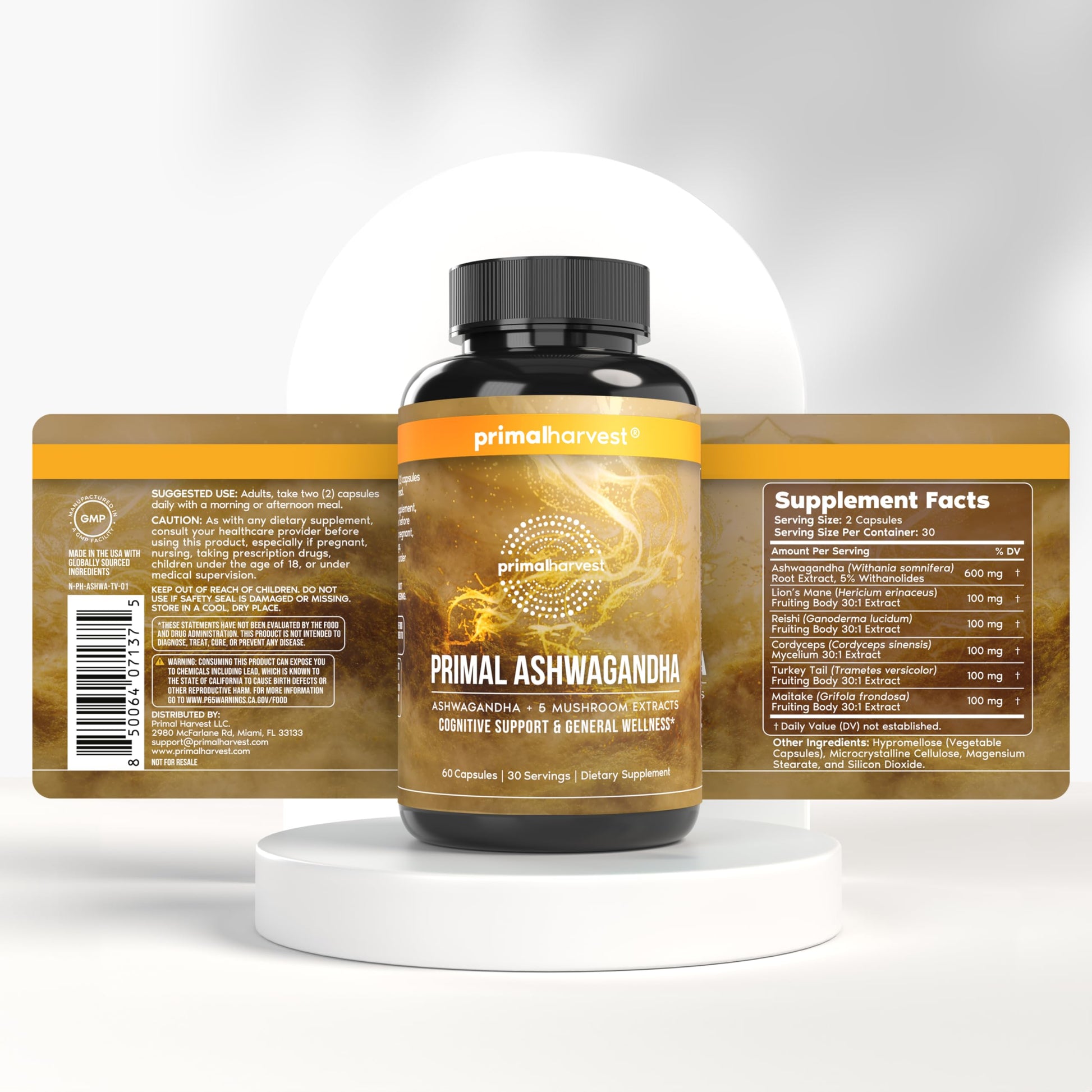Primal Harvest Ashwagandha Supplement with 5 Mushroom Extracts: Lion’s Mane, Reishi, Cordyceps, Turkey Tail & Maitake for Immune Support & Cognitive Health Primal Harvest Au supplements