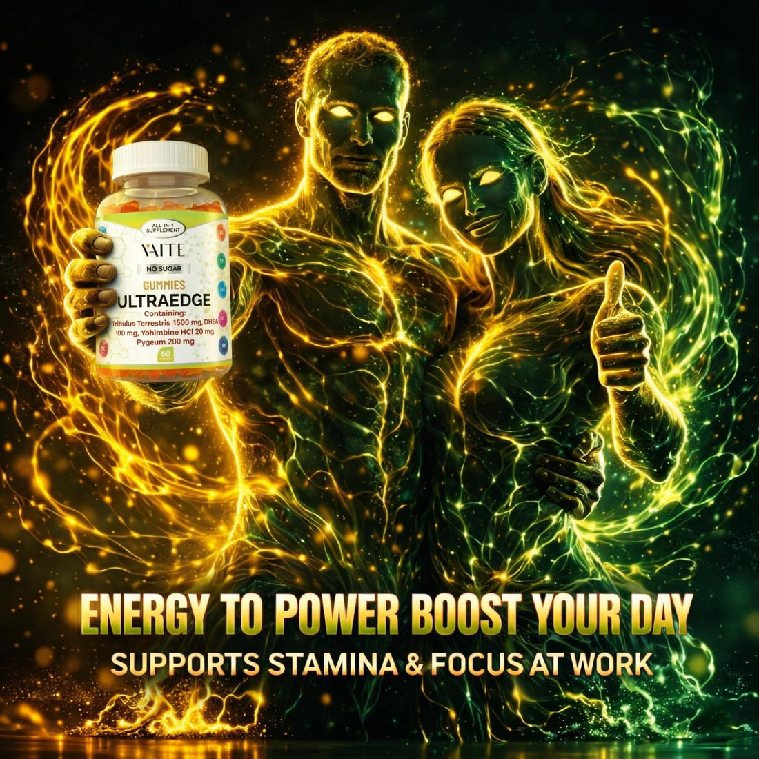 VAITE UltraEdge Herbal Complex Gummies – Tribulus Terrestris 1500mg, DHEA 100mg, Yohimbine HCl 20mg, Pygeum 200mg, Plant-Based Blend, 60 Vegan Gummies, Non-GMO, Gluten-Free, Adult Supplement VAITE Au supplements