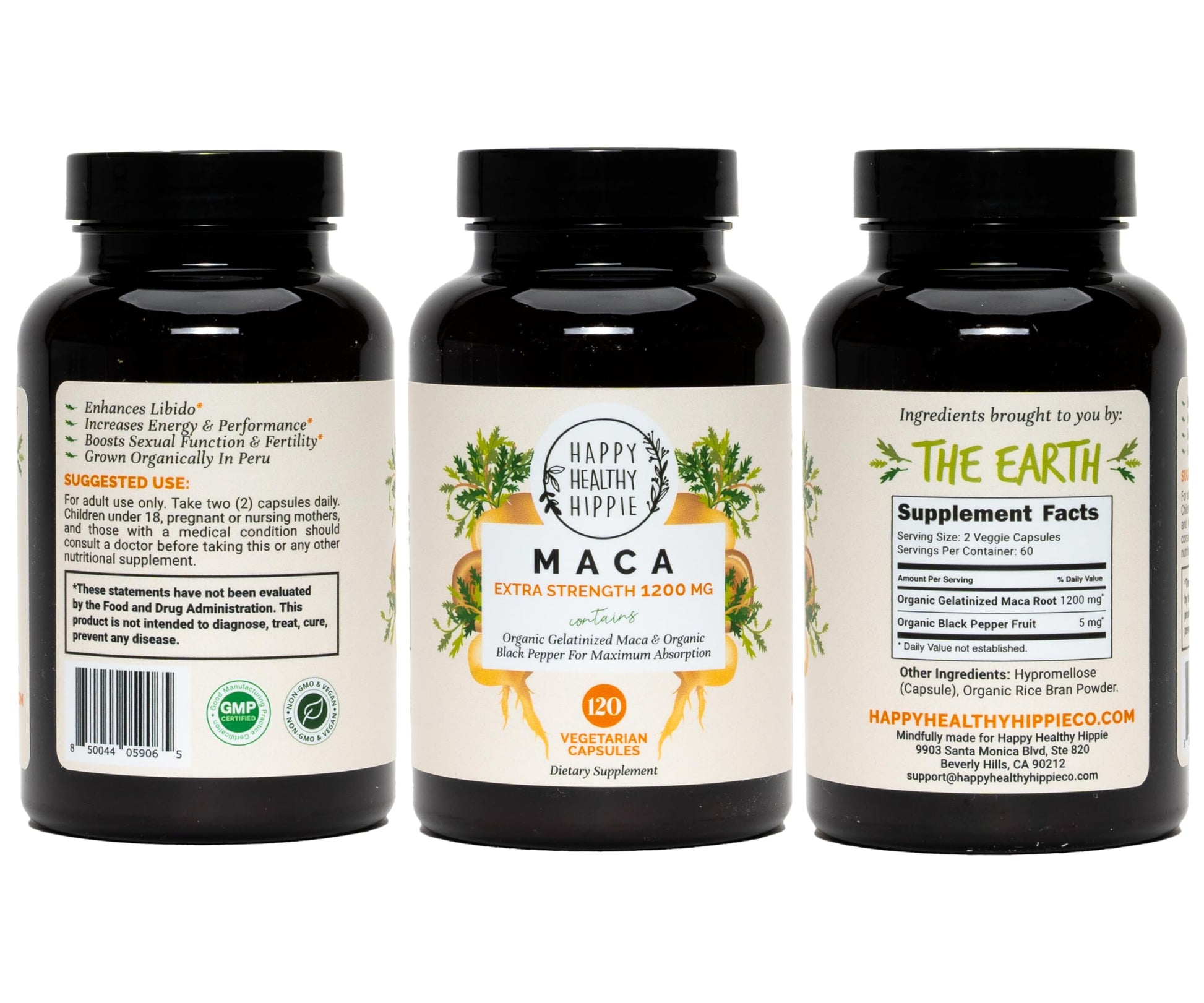 Organic Maca Root Capsules 1200 mg – Libido Booster for Women Fast Acting & Potent | Female Maca Supplement | Energy Pills from Peru | Includes Black Pepper for High Absorption | Vegan, 120 Ct Happy Healthy Hippie Au supplements