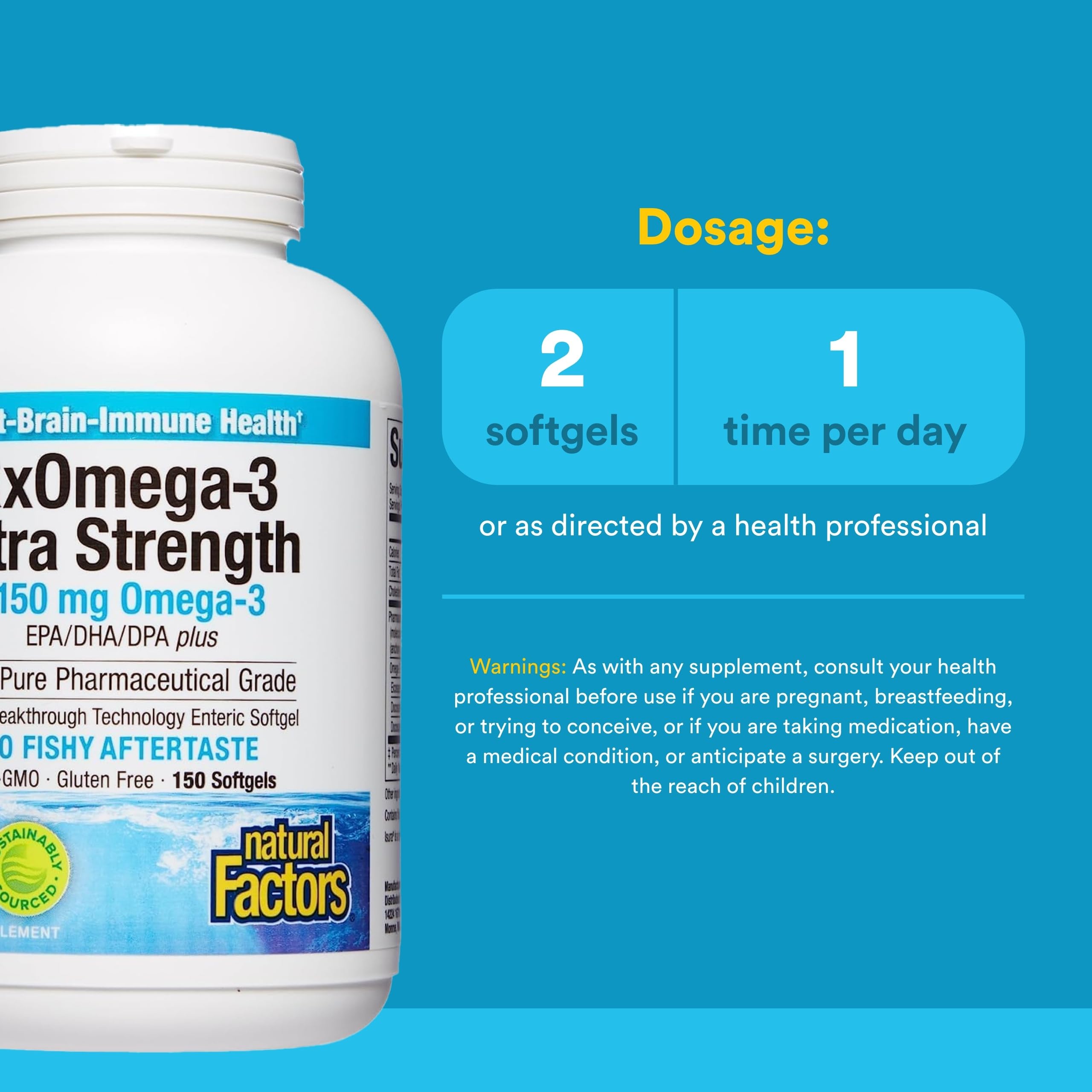 Natural Factors RxOmega-3 Ultra Strength - Brain & Heart Health Support - Eye Health Supplement with EPA & DHA - Supplement with Omega-3 Fatty Acids - 150 Softgels (75 Servings) Natural Factors Au supplements
