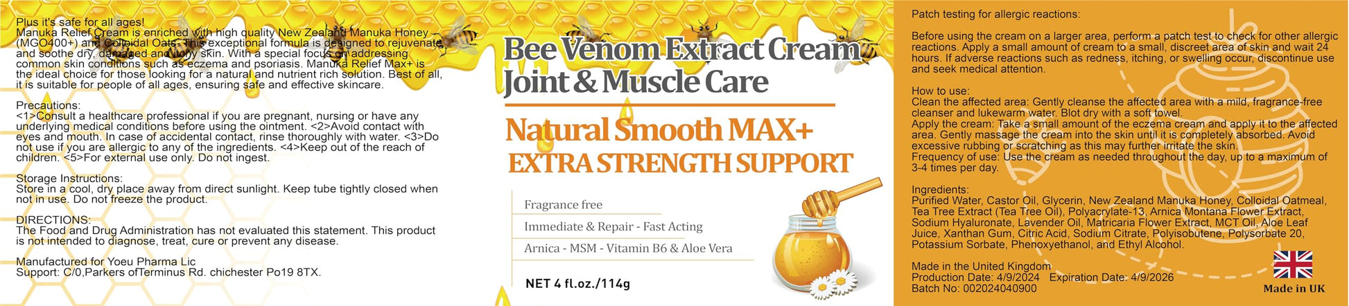 YOKOBBYES Pure Bee Venom Joint, Muscle & Bone Cream, Instant Relief, Back, Neck, Hand, Feet, Knee, Muscle, Shoulder, Ankle, Foot Discomfort, for Adults and The Elderly, YOKOBBYES Au supplements