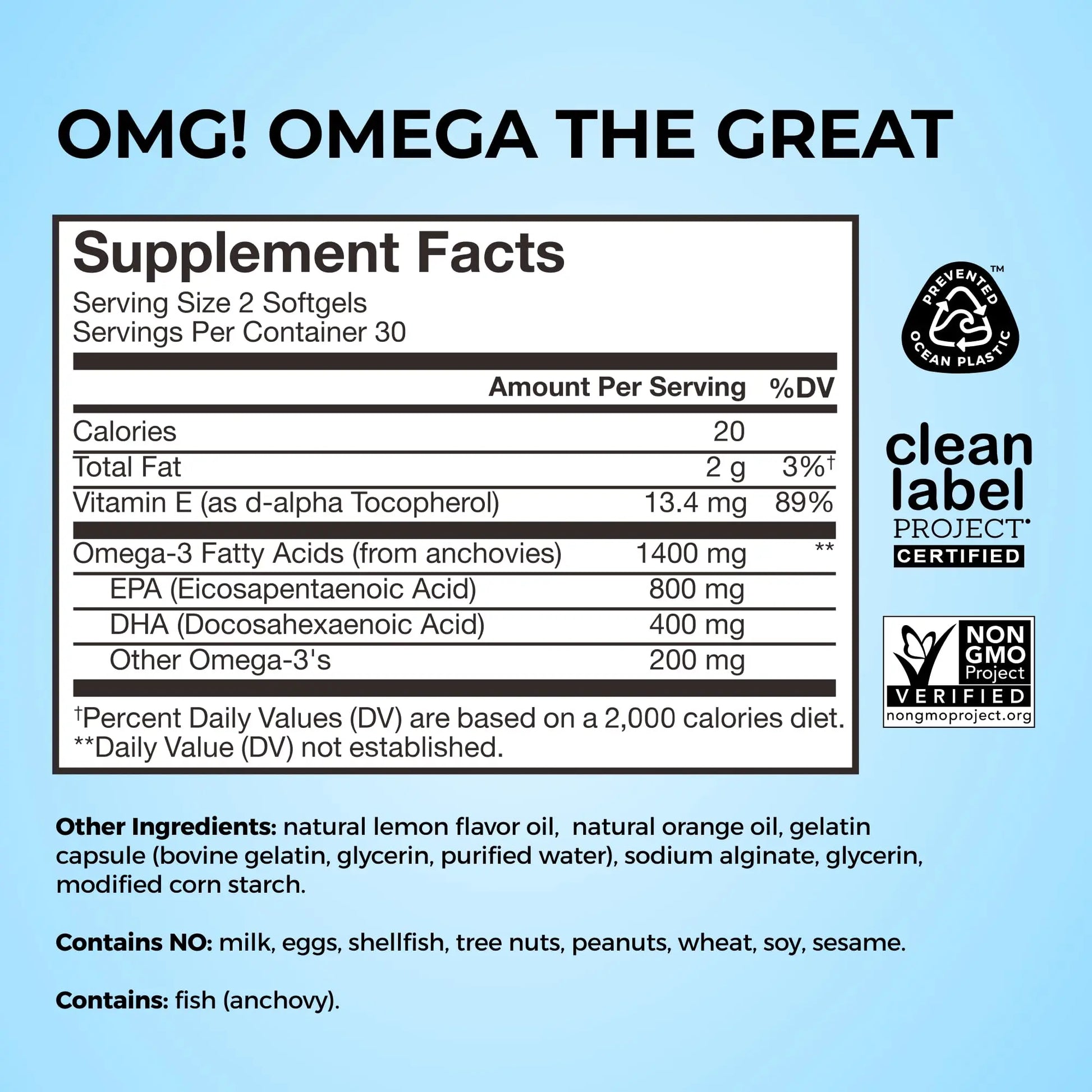HUM OMG! Omega The Great Triple Omega 3 Fish Oil Supplement for Women & Men with Vitamin E, DHA & EPA, Skin Care & Skin Tone Support for Heart & Brain Health, Gluten Free, Non GMO, 60 Softgels HUM Au supplements