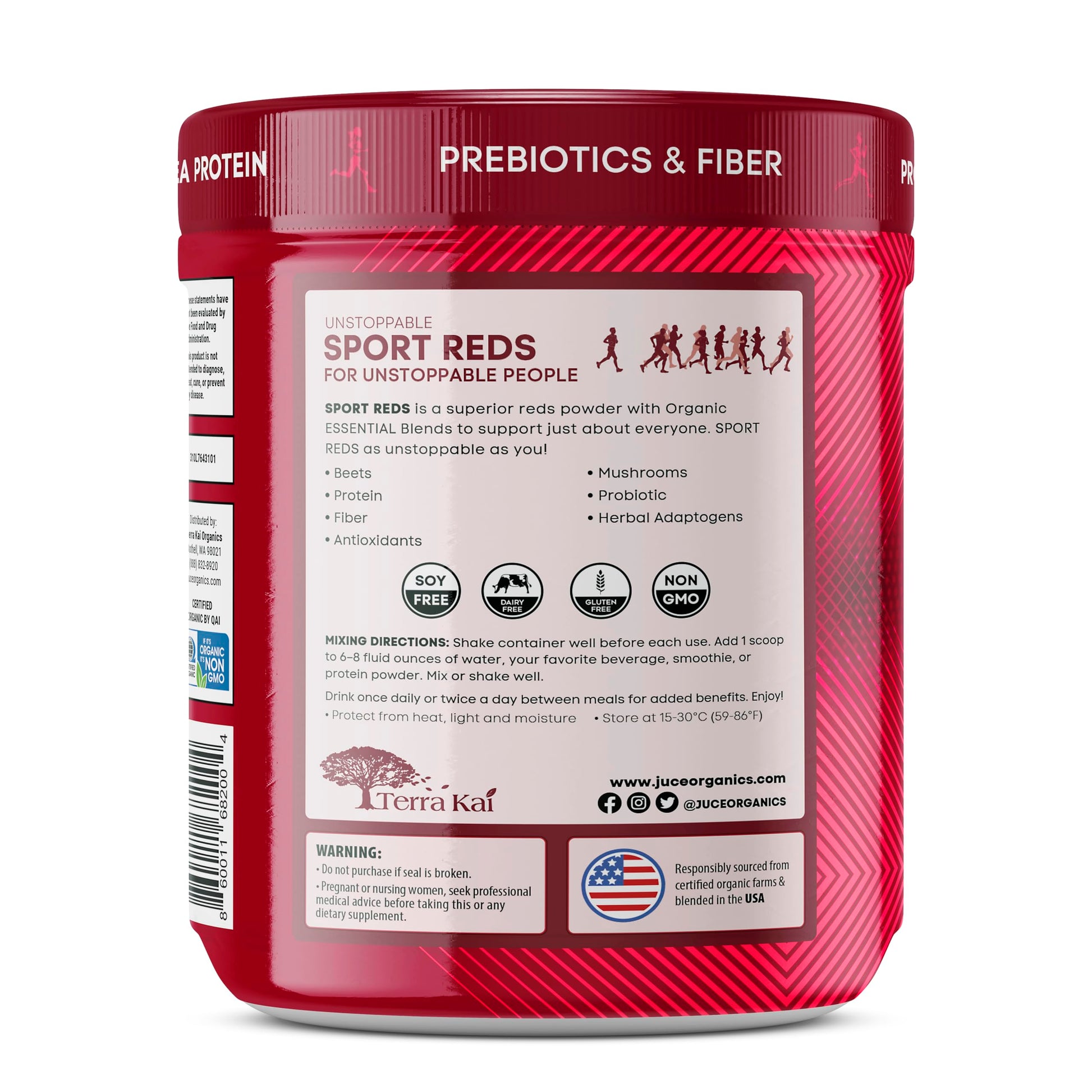 Terra Kai Organics Juce SR7 Sport Reds Organic Fruit & Veggies w/Pea Protein | 43 Superfoods, Antioxidants, Mushrooms, Beets, Herbal Adaptogens, Probiotic, Fiber, Garden Berry Flavor (30 Servings) Terra Kai Organics Au supplements