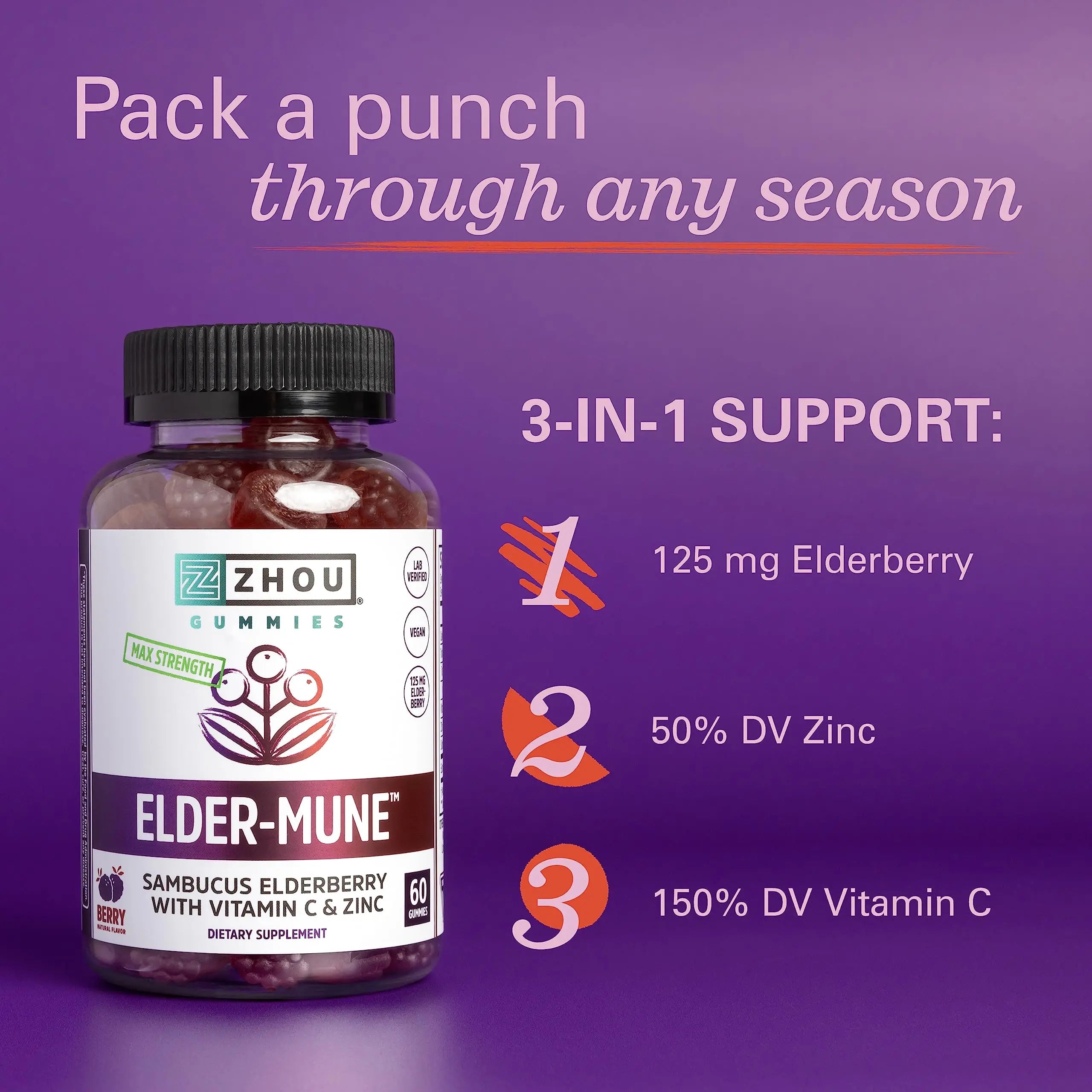 Zhou Nutrition Elder-Mune Sambucus Elderberry Gummies with Zinc and Vitamin C & vH Zhou Nutrition Au supplements