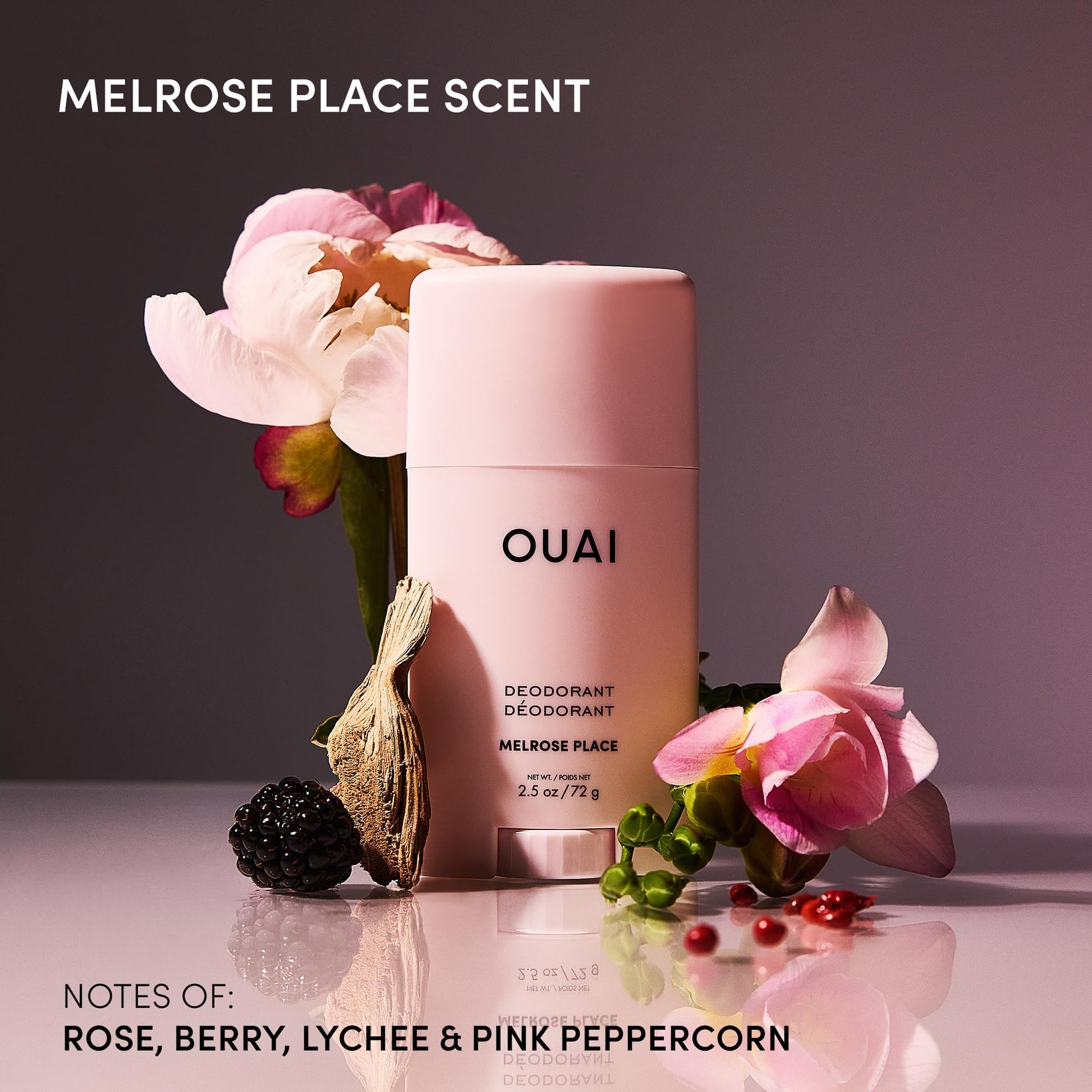 OUAI Aluminum Free Deodorant - Women's Deodorant with 24-Hour Odor Control & Invisible Application - Enriched with Notes of Rose, Berry, Lychee & Pink Peppercorn - Melrose Place (2.5 oz) OUAI Au supplements