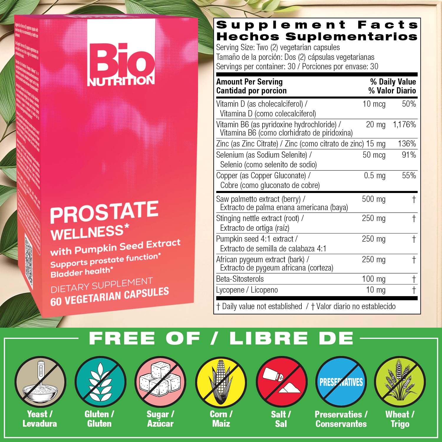 Bio Nutrition Prostate Wellness with Pumpkin Seed Extract 60 Capsules Bio Nutrition Au supplements